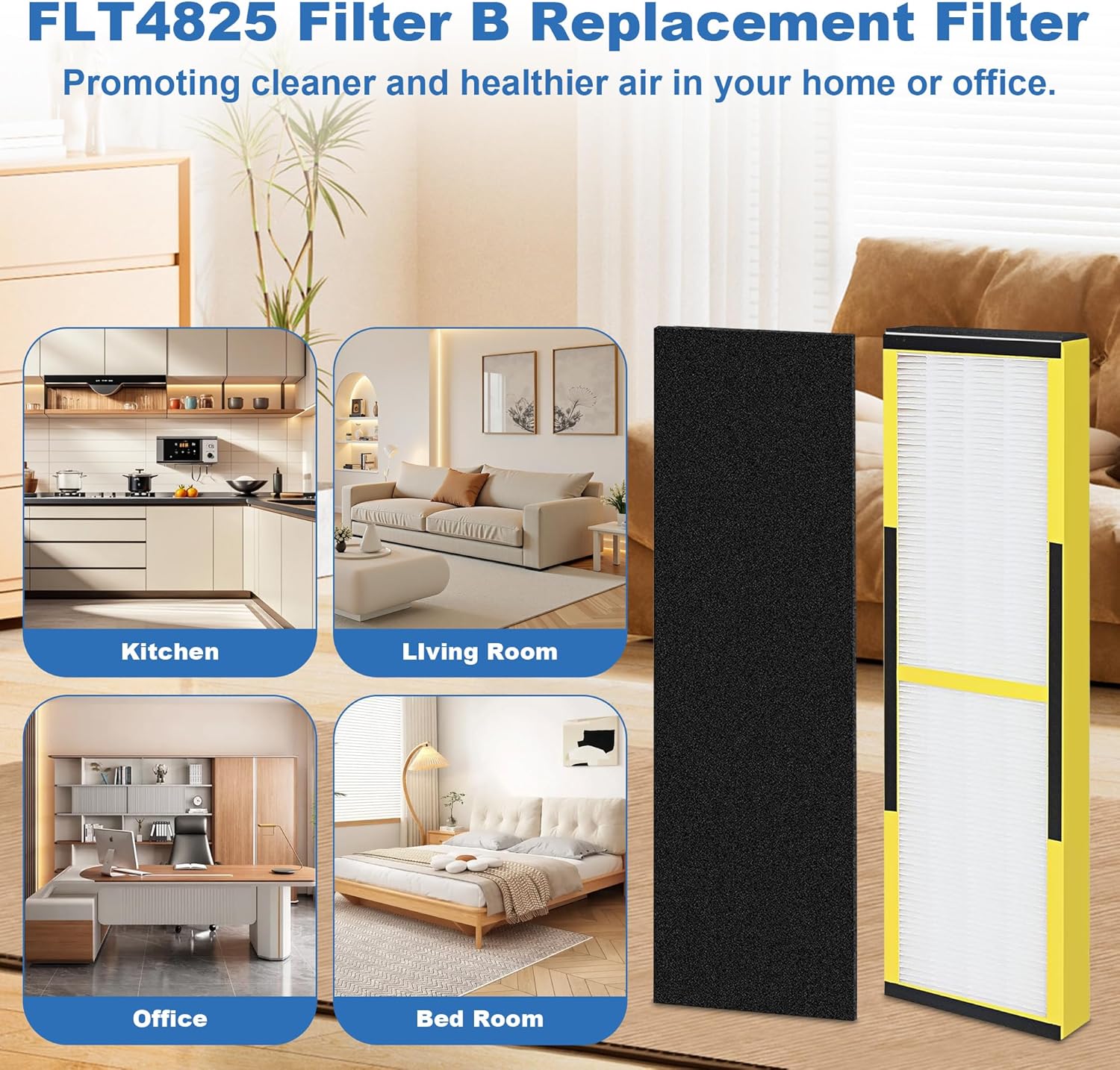 FLT4825 Filter B Replacement for Germ Guardian Air Purifier Filter Replacement for AC4825 AC4300 AC4800 AC4850 AC4900 Filter Replacement, 4 Pack B + 8 Carbon