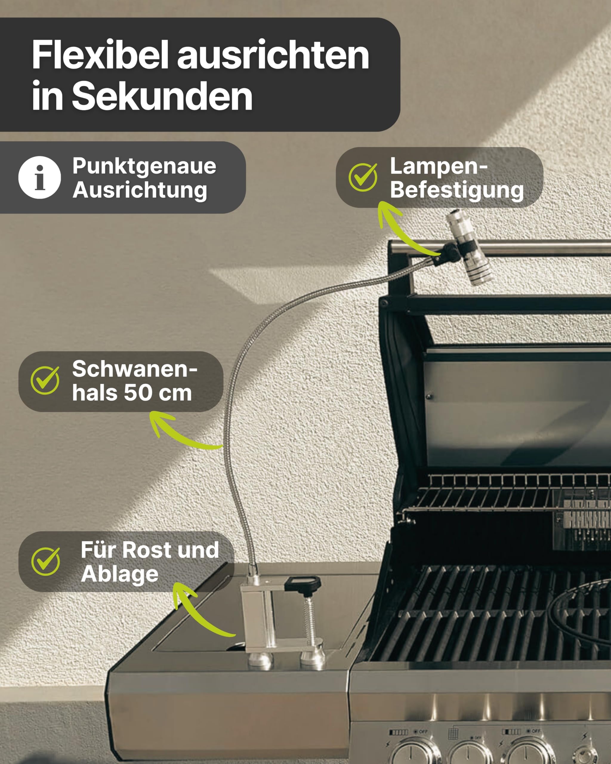 SCHWAIGER Grill-Leuchte I LED Grill Licht mit flexiblem Schwanenhals I hitzebeständige Grillbeleuchtung mit Klemme & Magnet I batteriebetriebene Grilllampe I Licht für BBQ