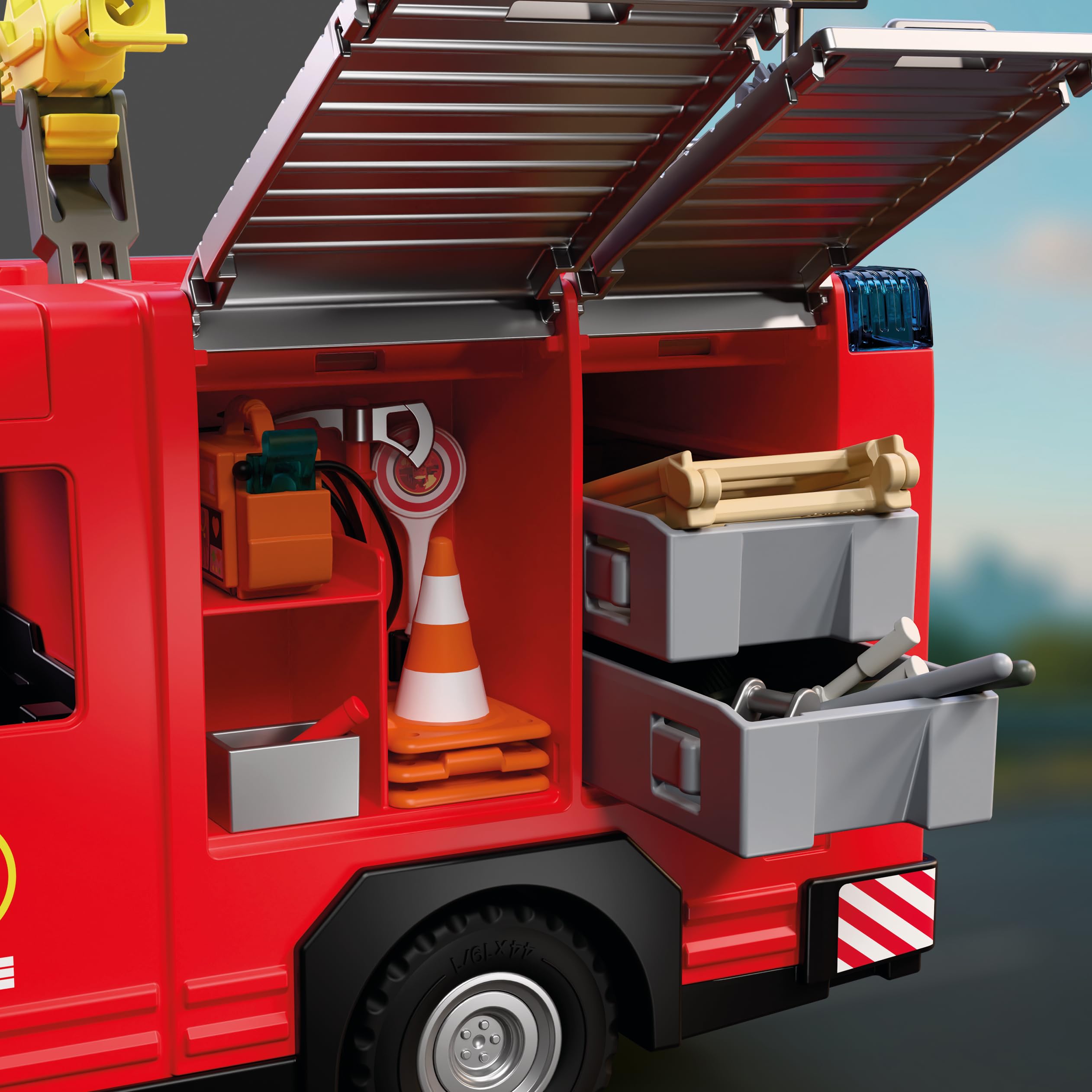 PLAYMOBIL | City Action | Pojazd ratunkowy dla strażaków | Pojazd ratunkowy ze światłem, dźwiękiem, działem gaśniczym i akcesoriami | Od 4 lat | 72193