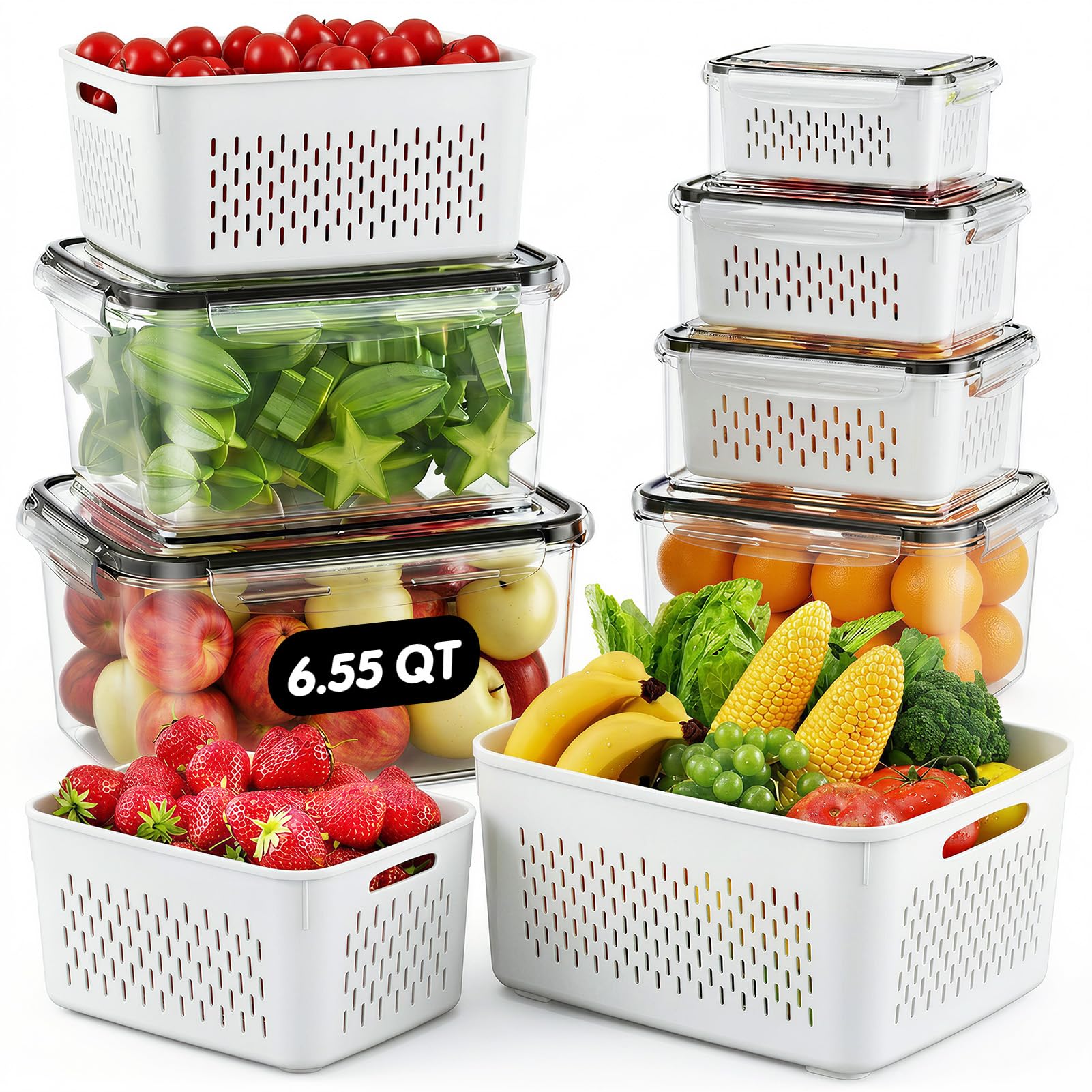 Photo 1 of JSCARES Fruit Storage Containers for Fridge with Removable Colander, 6 Pack