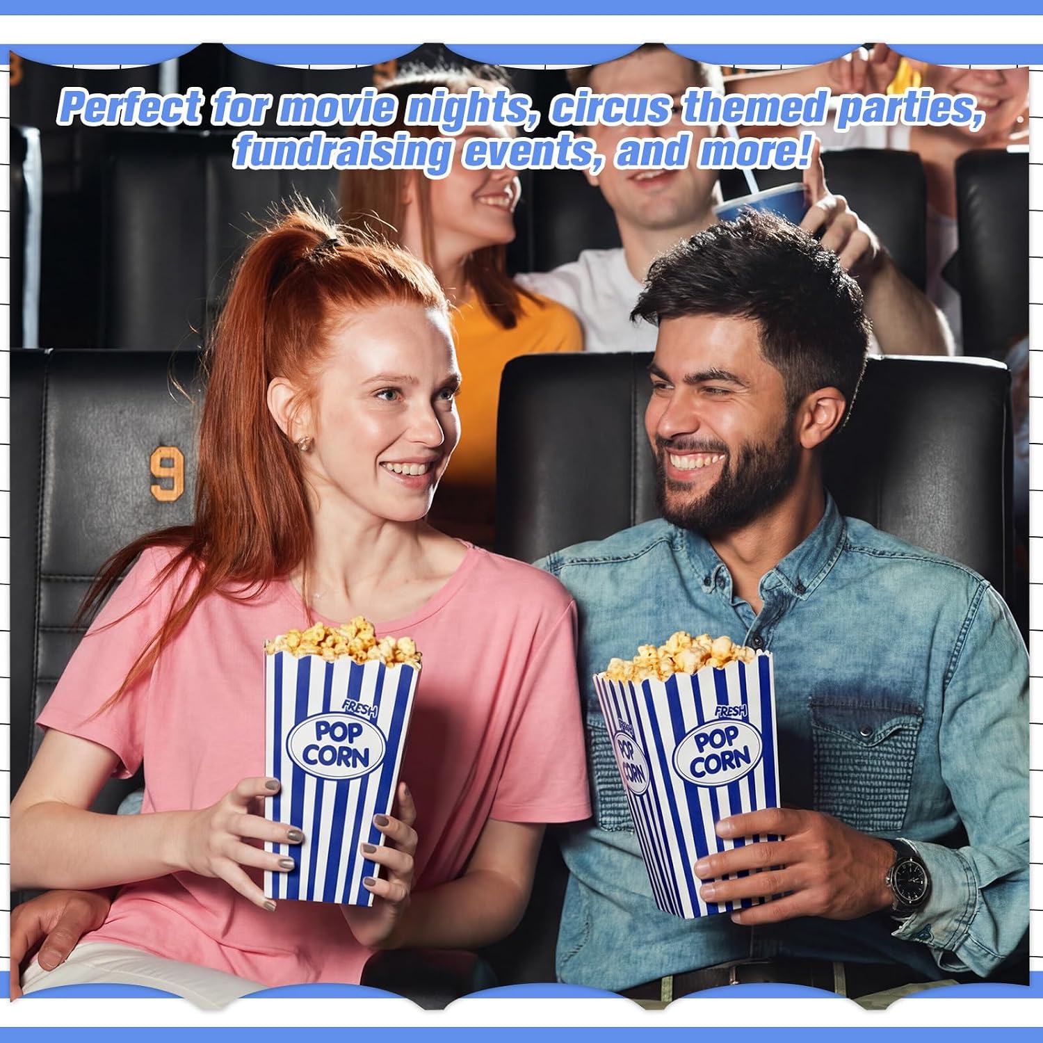 Xinnun 100 Pcs Popcorn Boxes 32 Oz, Classic Stripe Paper Buckets, Dark Blue image 3