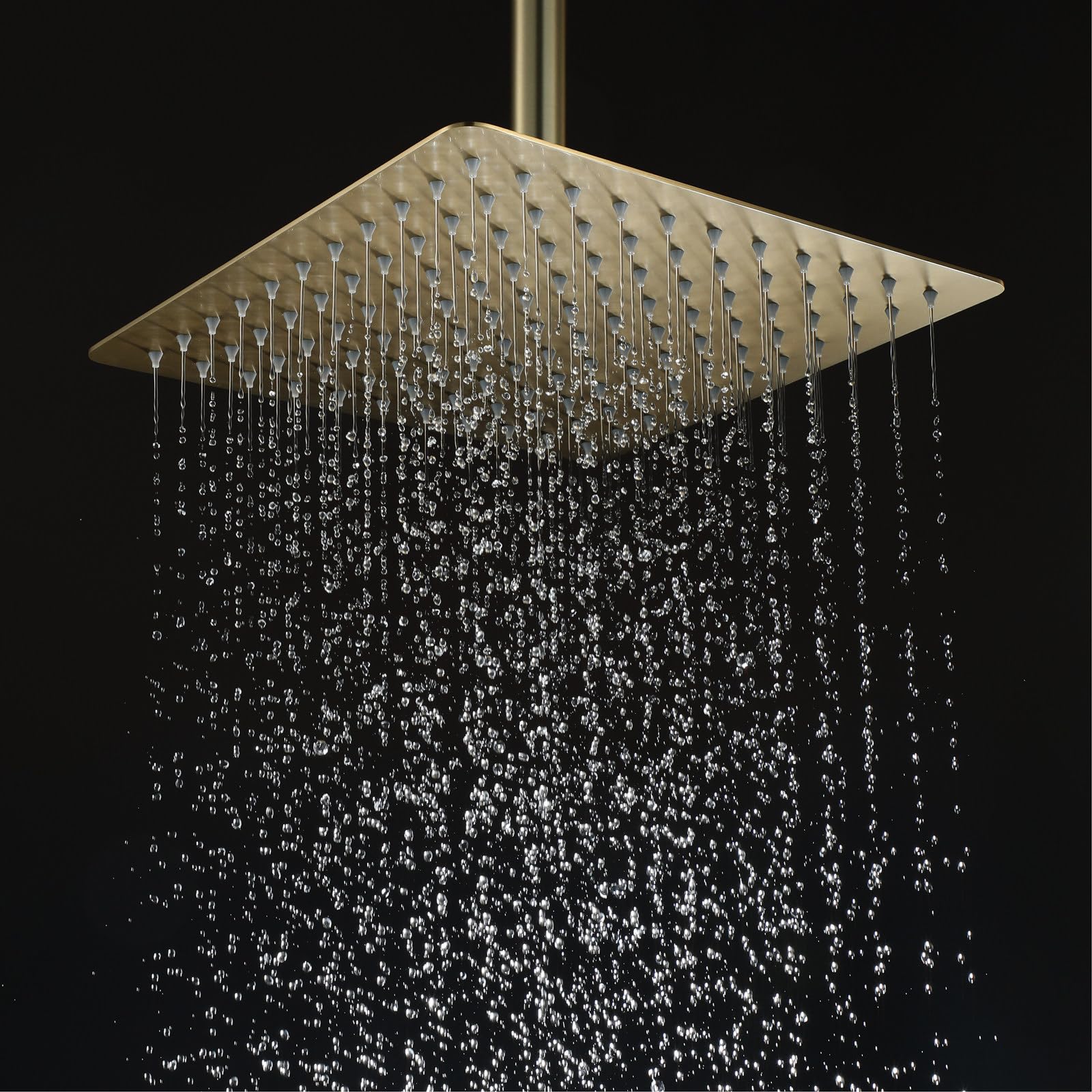 Cabezal de Ducha Lluvia con Brazo de Ducha Mural, Cuadrado Rociador de Ducha Oro Cepillado, Acero Inoxidable, Ultrafino, Boquillas de Silicona, para Baño, SPA y Hotel