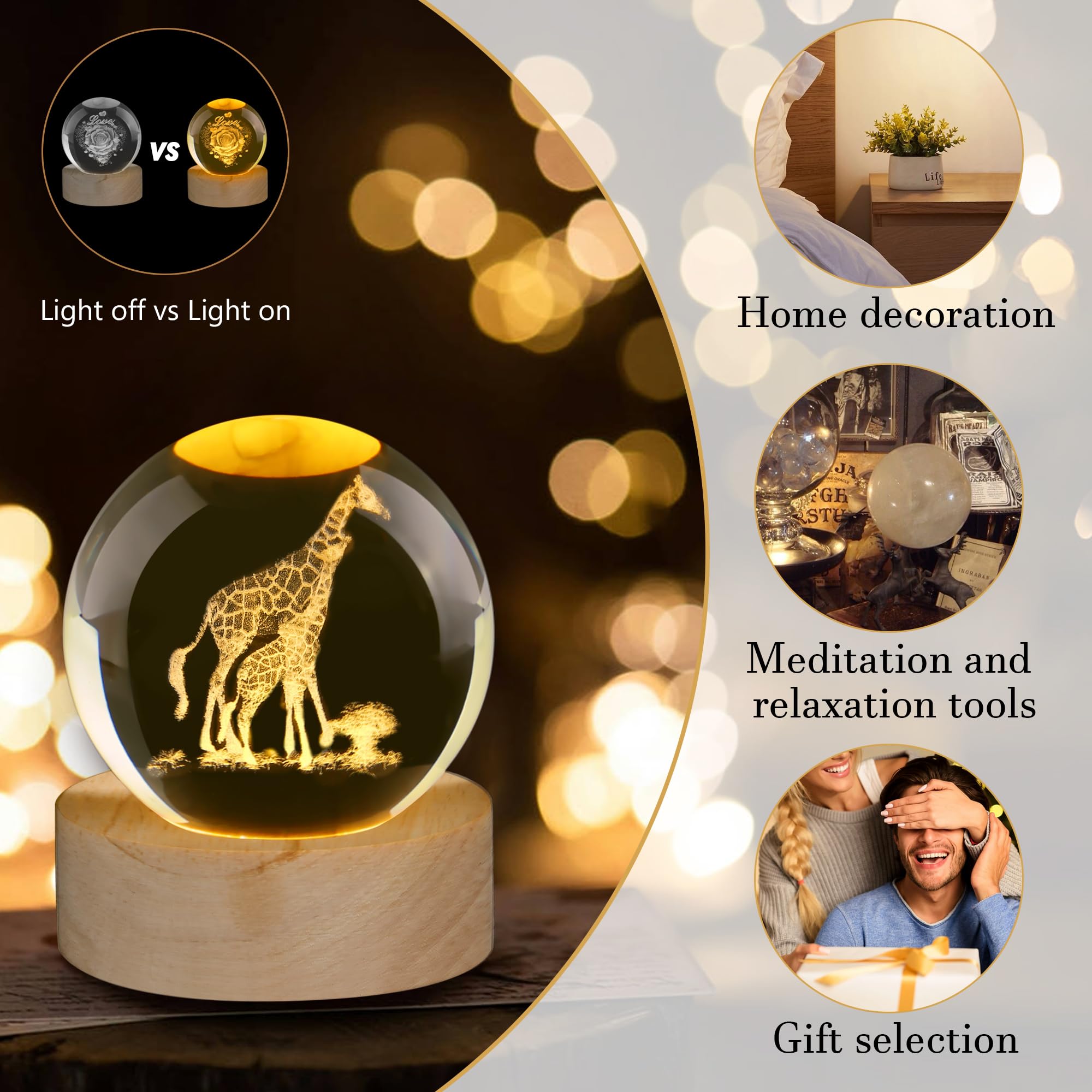 Boule de cristal en forme de girafe - Cadeaux pour femme - Ornements d'animaux en verre - Presse-papier - Cadeau pour femme et enseignante