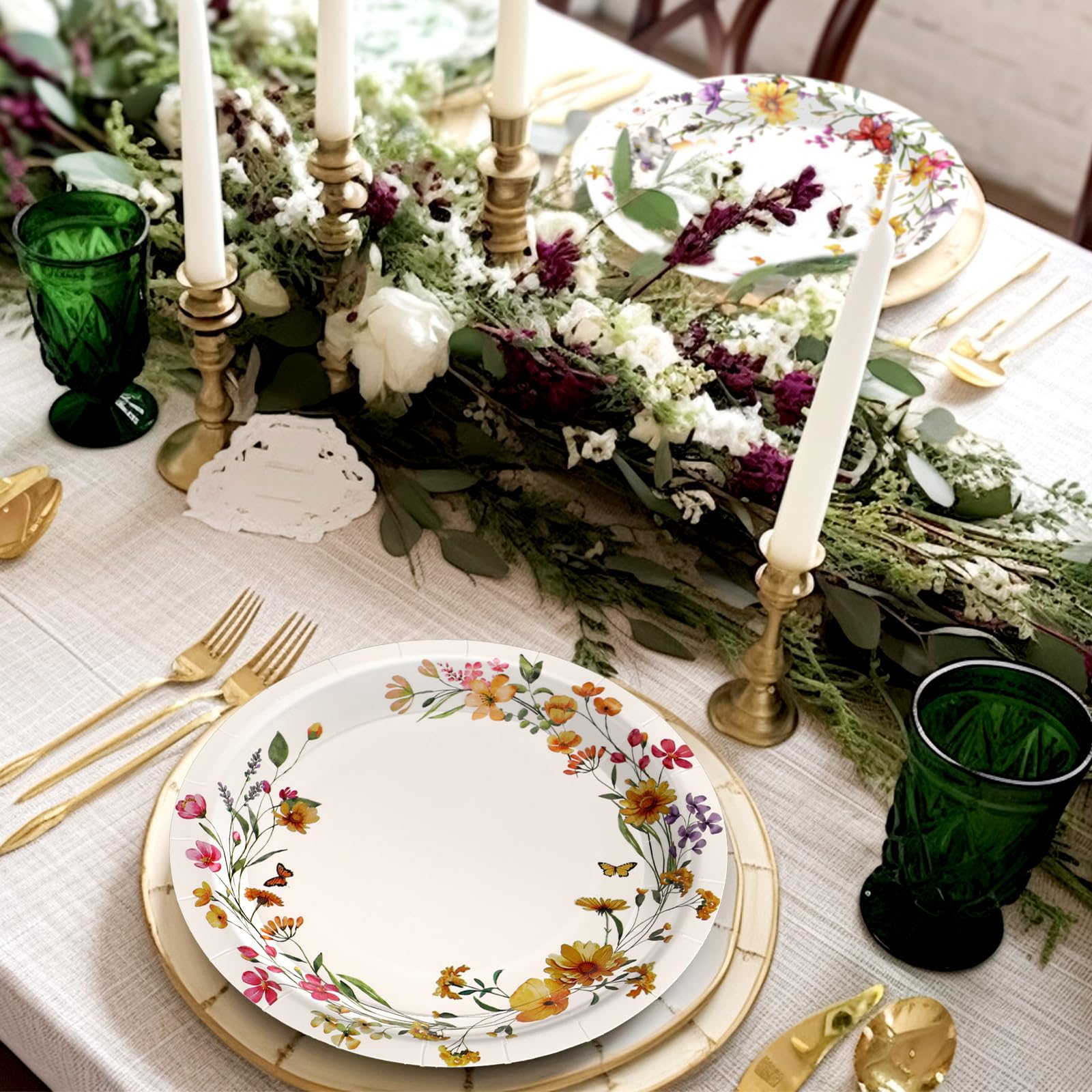 Fourluoo 96 Stück Weihnachtsblumenteller, 17,8 cm, Weihnachts-Blumen-Einwegteller, Pappteller, Weihnachts-Partygeschirr für Weihnachten, Urlaub, Geburtstag, Partyzubehör