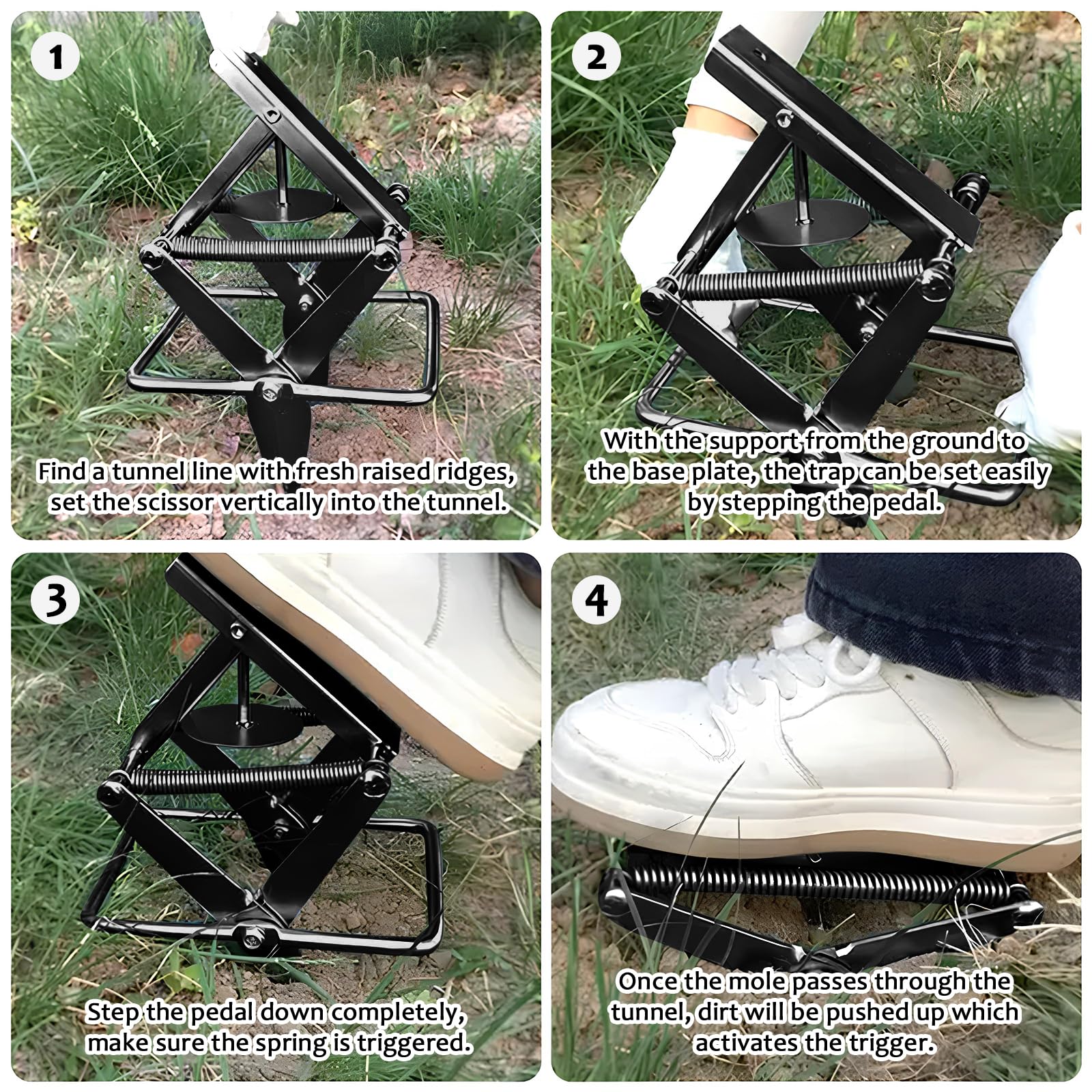 Trappola per talpe, riutilizzabile, con forbici veloci, per tutte le condizioni atmosferiche, antiruggine, potente deterrente per talpe con elegante finitura in ferro nero, set semplice per proteggere
