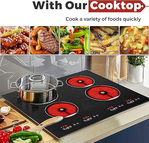 Miniatura 3 de Estufa eléctrica de 4 quemadores, estufa integrada de 24 pulgadas, estufa eléctrica de cerámica de 6000 W con temporizador de 4 horas, bloqueo de