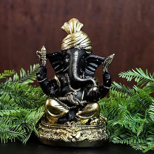 Miniatura 2 de Juvale - Estatua de elefante meditación para el hogar y el jardín (negro y dorado, 9.0in)