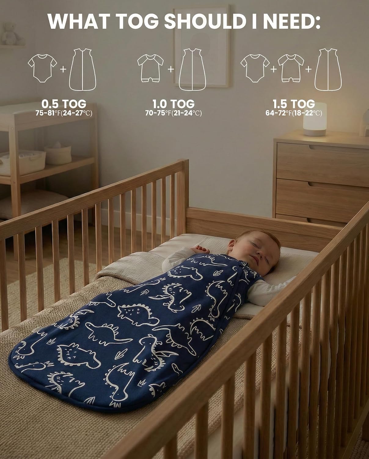 WYTbaby 2 Pack Baby Sleep Sack 1.0 TOG, 100% Cotton Wearable Blanket, 2-Way Zipper Baby Sleeping Bag, 6-12 Months