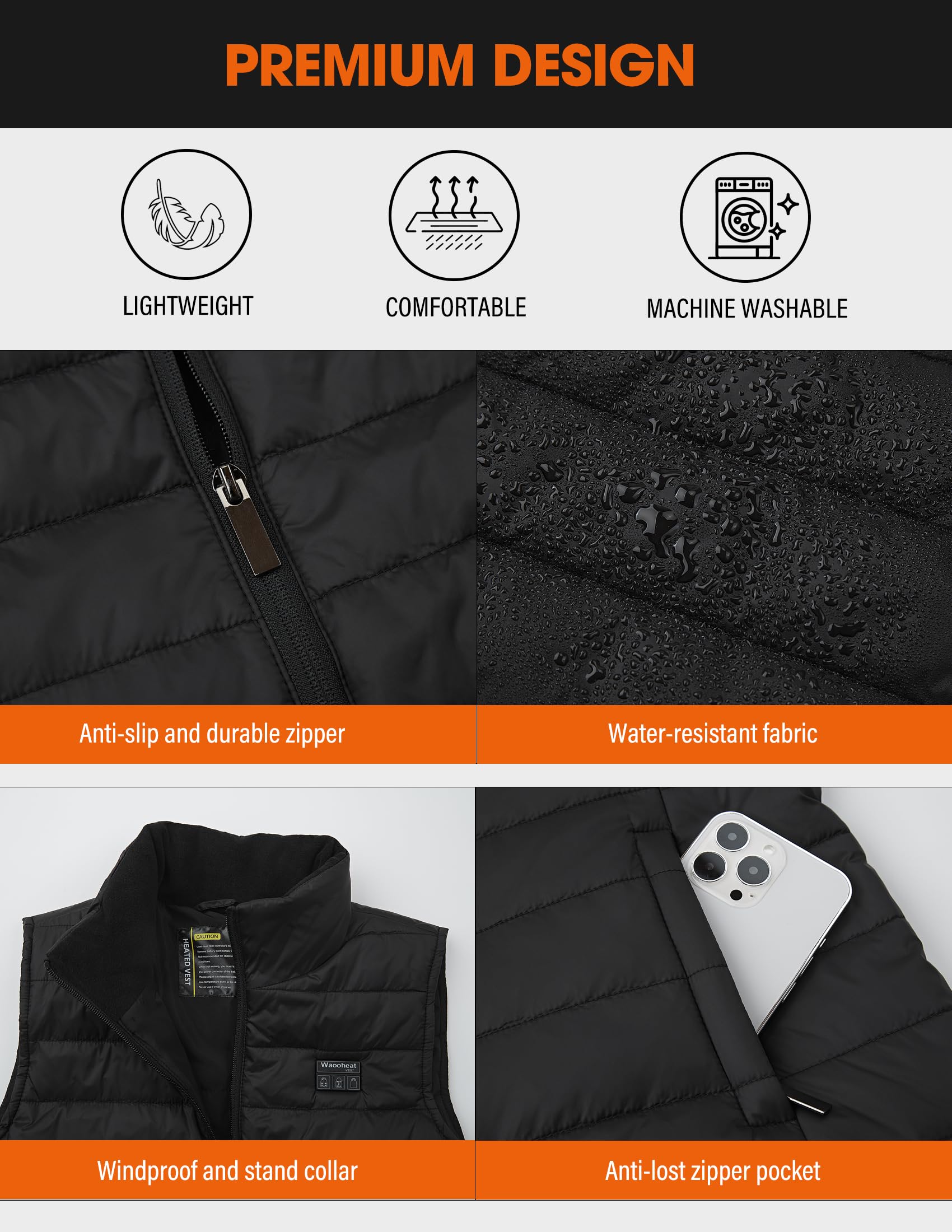 Veste Chauffant Femme,Gilet Chauffant Polaire Femme Électrique avec 3 Températures 6 Zones de Chauffage,Doudoune Chauffante sans Manche pour Activités de Plein Air Randonnée Ski