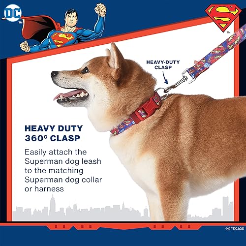 Miniatura 4 de DC Comics Superman - Correa para perro de 6 pies (72 pulgadas), bonita correa roja y azul para perro que se fija fácilmente a cualquier collar o