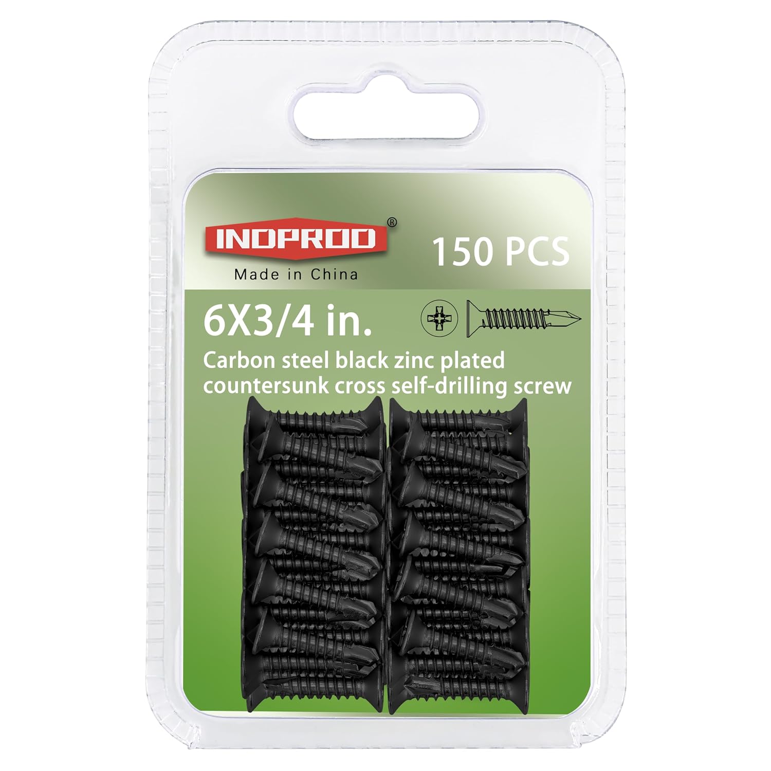 #6 x 3/4" Phillips Flat Head Self Drilling Screw, Countersunk Flat Head Wood Screws, Self Tapping Sheet Metal Tek Screws, Black Zinc Plated Carbon Steel, 150Pcs