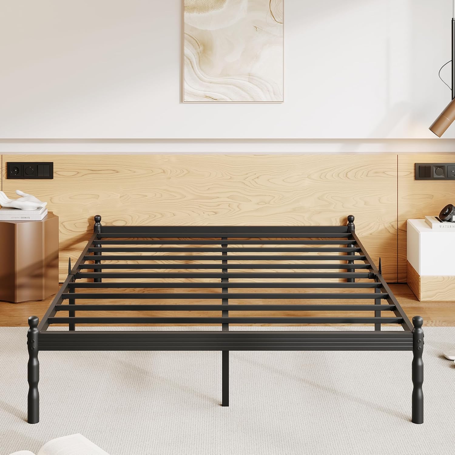 ZIYOO 14 inch King Size Metal Platform Bed Frame with Vintage Style, Mattress Slide Stopper, 1500LBS Heavy Duty Steel Slats, No Box Spring Needed, Noise-Free, Under Bed Storage Space King 14inch