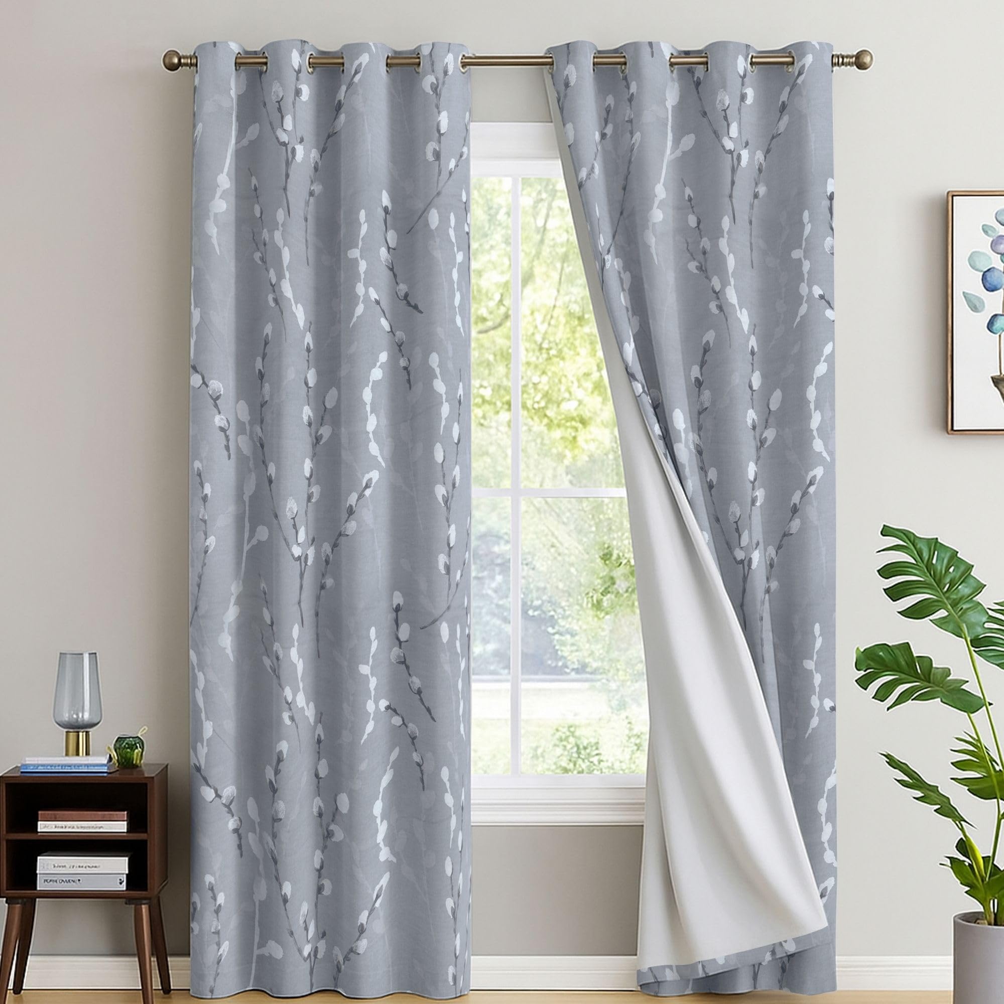 EverSoft Bedding Floral Blackout Curtains 2 Panels - 66" x 72" - Thermal Insulated & Soundproof Flower Print Eyelet Drapes for Medium Windows