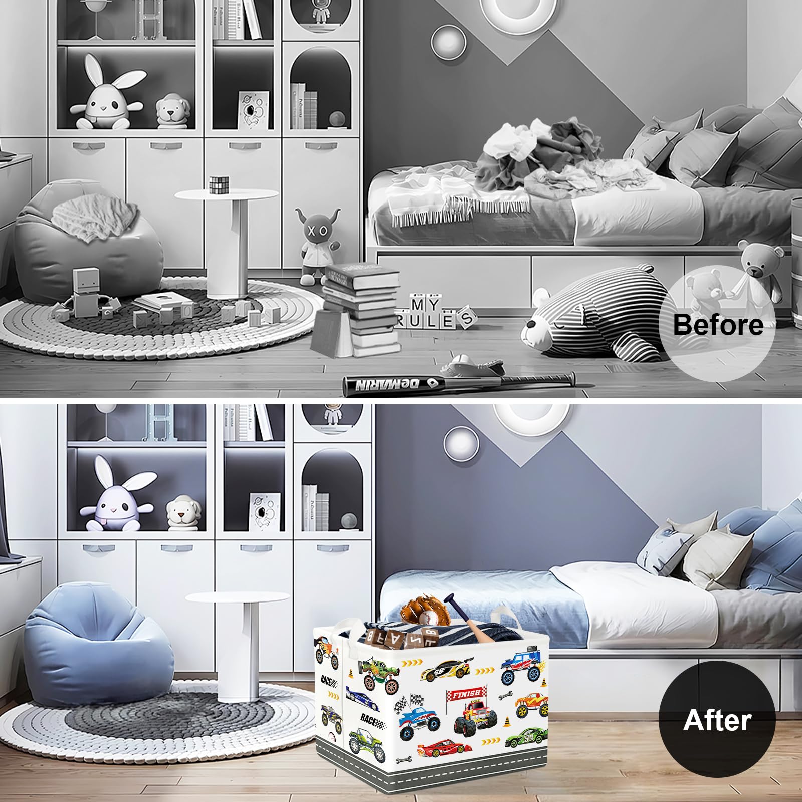 Clastyle Car Baby Laundry Hamper Collapsible Clothes Kids Storage Basket Waterproof Boys Toy Box for Nursery Room Monster Truck - Image 2