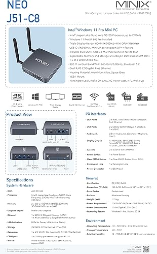 Miniatura 9 de MINIX Mini PC Intel Pentium con Windows 10 Pro (64 bits) 8 GB256 GBactualizableWi-Fi de doble bandaGigabit Ethernet4K  60 Hzpantalla tripleUSB-C