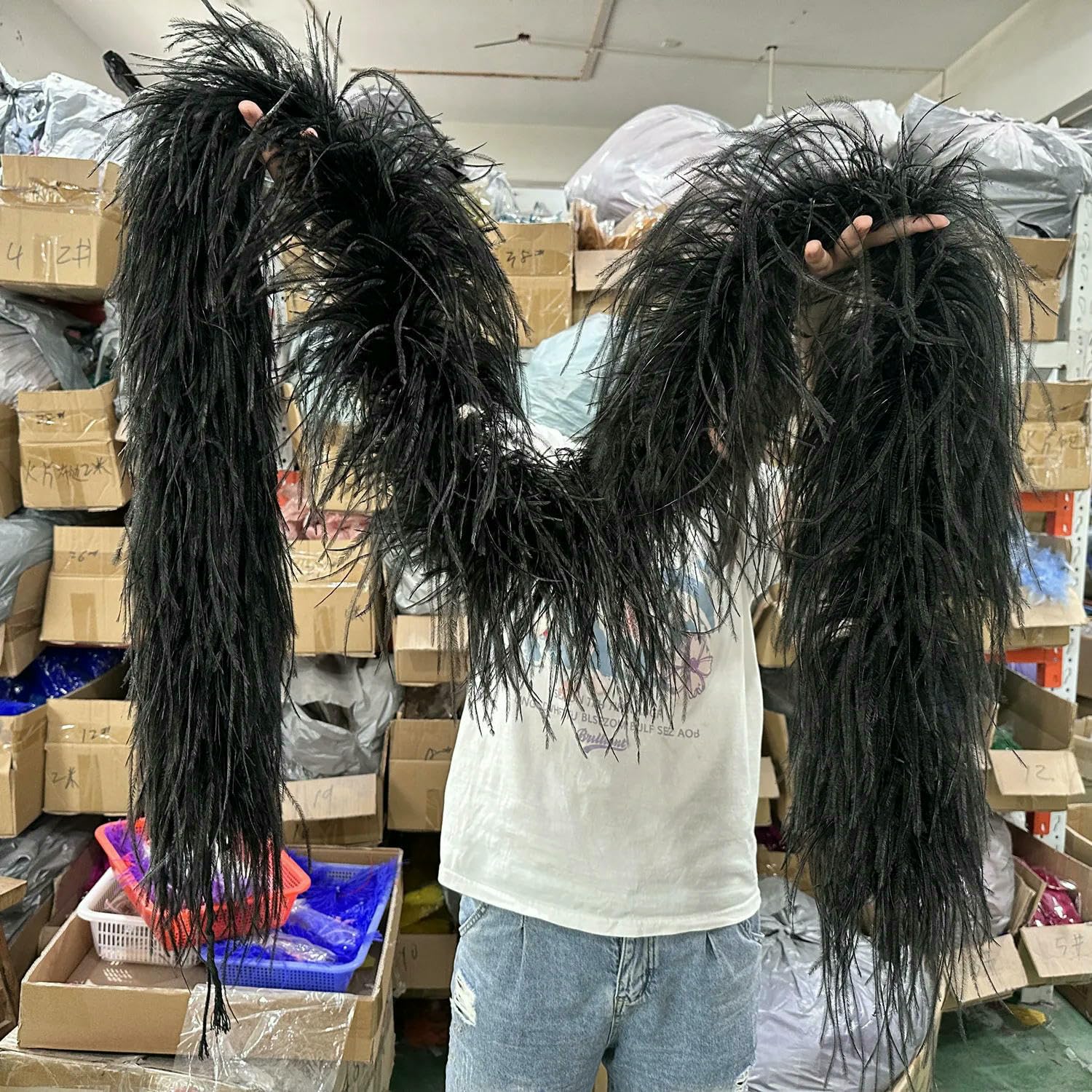 Boas en plumes d'autruche roses et rouges, 6, 8 ou 10 plis, 1 m ou 2 m, pour robe de soirée, jupe, vêtements, décoration, châle, 14 noir, 2 m, 6 plis