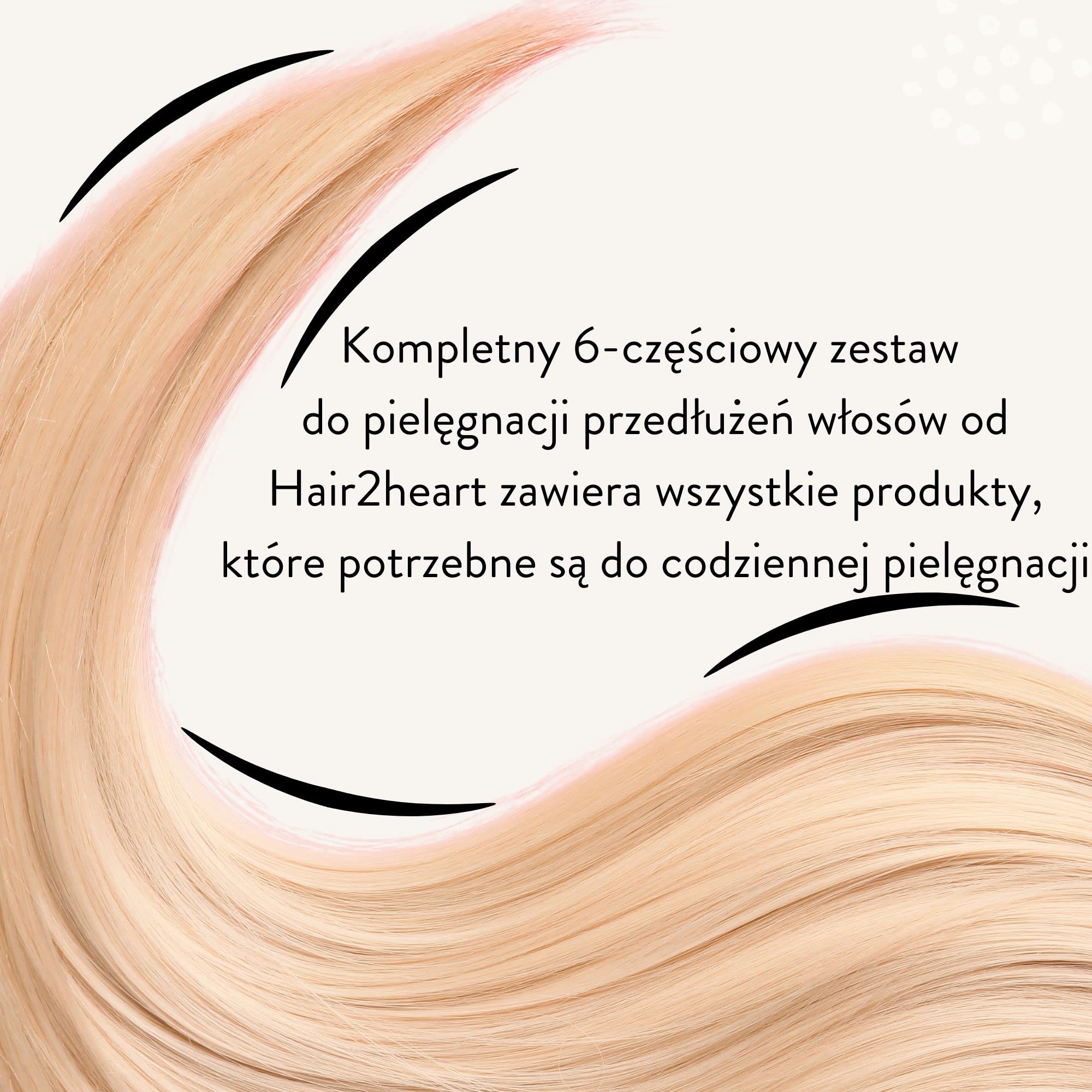 hair2heart Zestaw do pielęgnacji włosów przedłużanych - Duży zestaw ze szczotką, szamponem, maską do włosów, olejkiem, kuracją i ochroną termiczną - Dla gładkich, rozczesanych i zadbanych włosów przedłużanych.