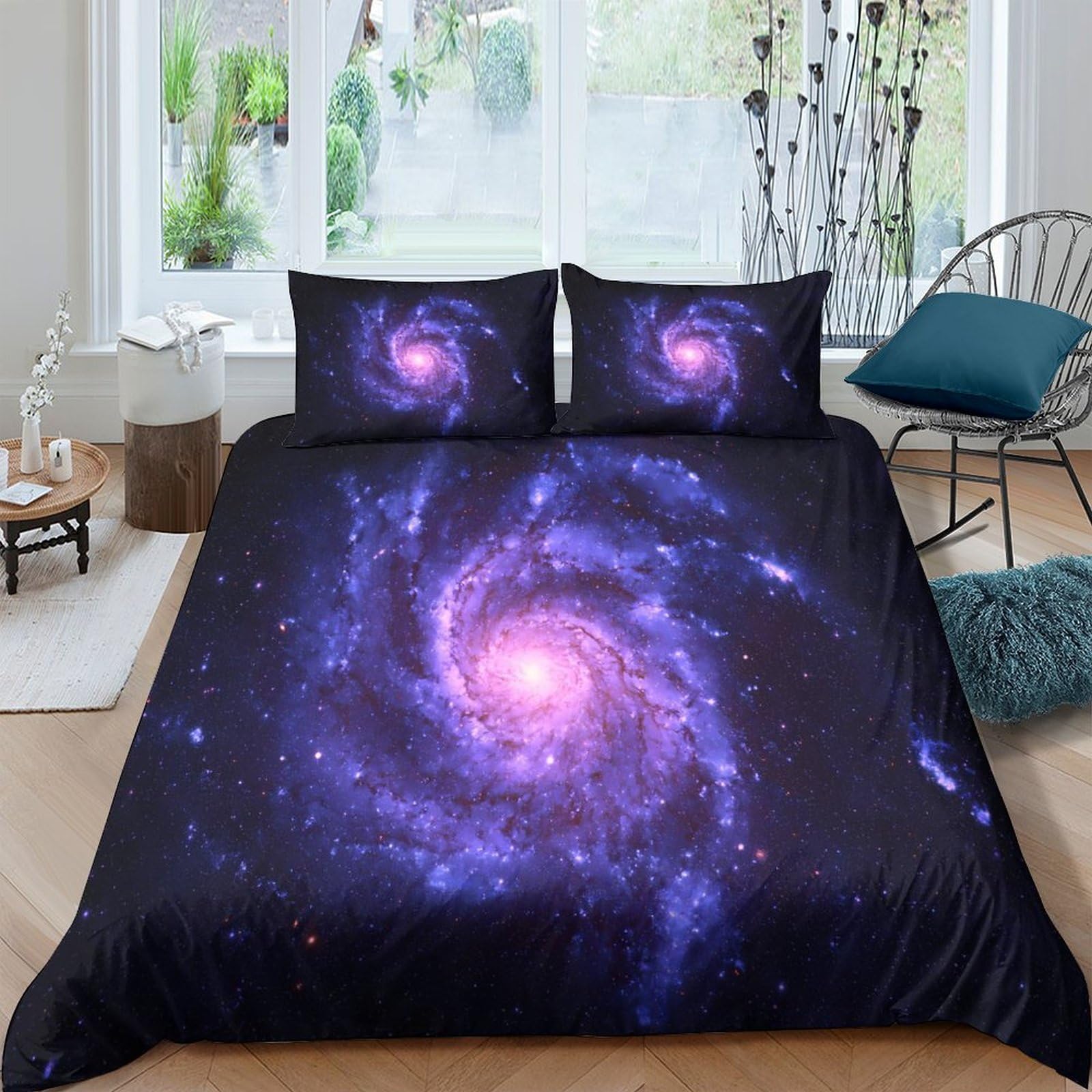 GPLZQXKJNH 3D Printed Galaxy Starry Sky Duvet Cover Set Microfiber Soft Breathable Cosmic Nebula Quilt Cover for Bedroom Decor Single（135x200cm）