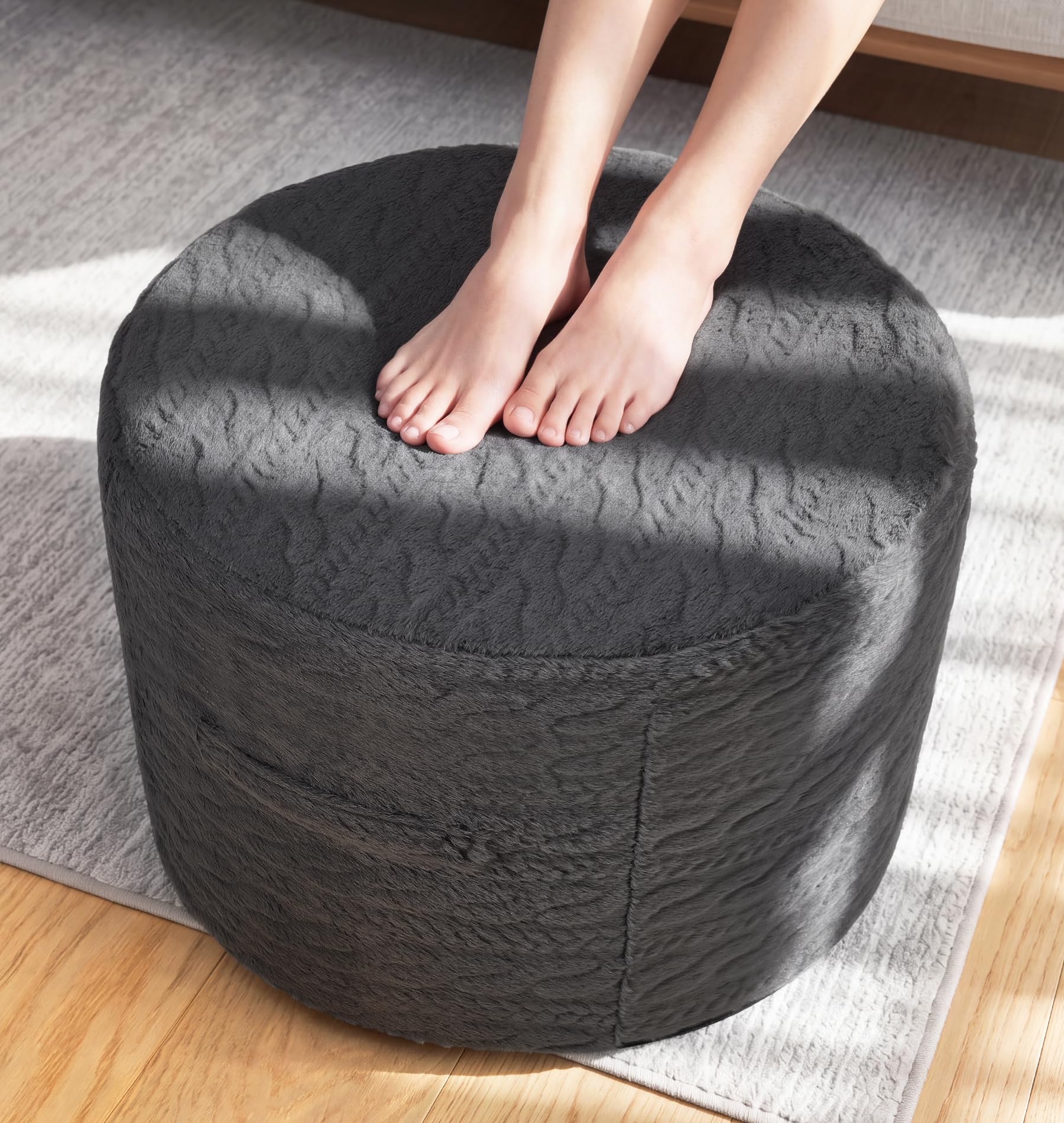 Hobestluk Stuffed Pouf Ottoman,Memory Foam Filled,Small Braided Grey