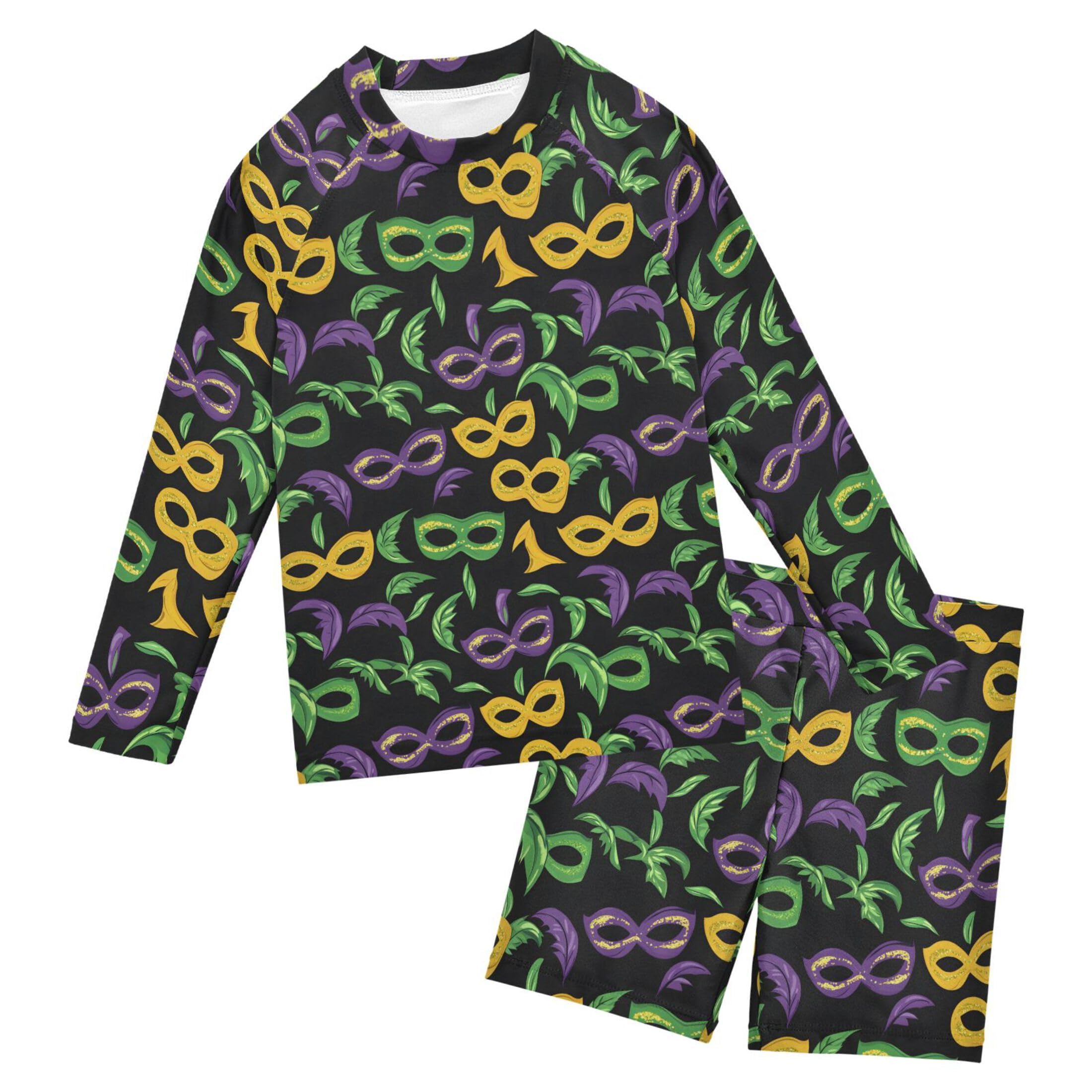 Brazil Mardi Gras Carnival Party Mask Baby Boys' Toddler Long Sleeved Rashguard Swim Bathing Suit Set B0403796
