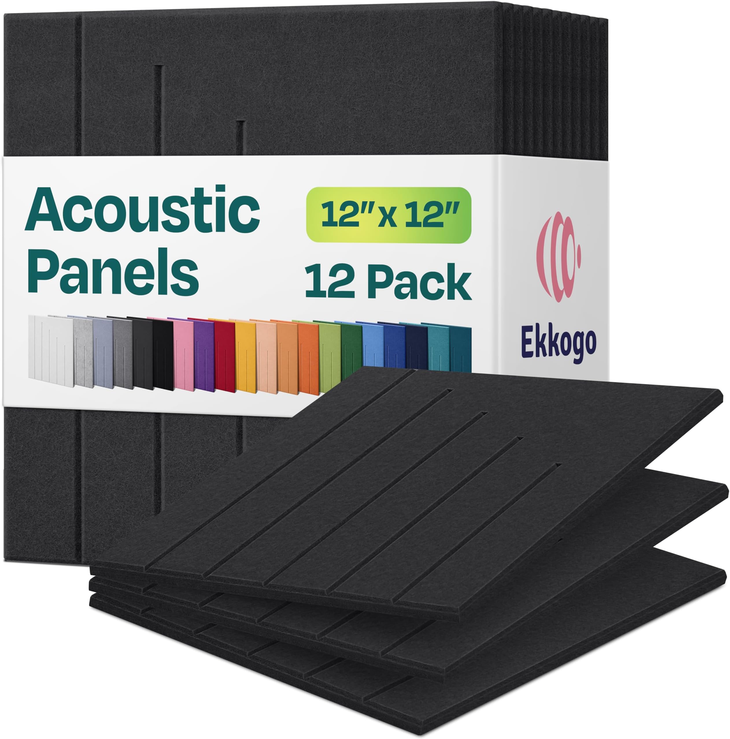 Acoustic Panels 12-Pack Soundproof Wall Panels 12"x12"x0.4" Decorative Sound Dampening for Your Home, Office, Studio, Bedroom & More with Unique LineWave Carving [Dark Gray]