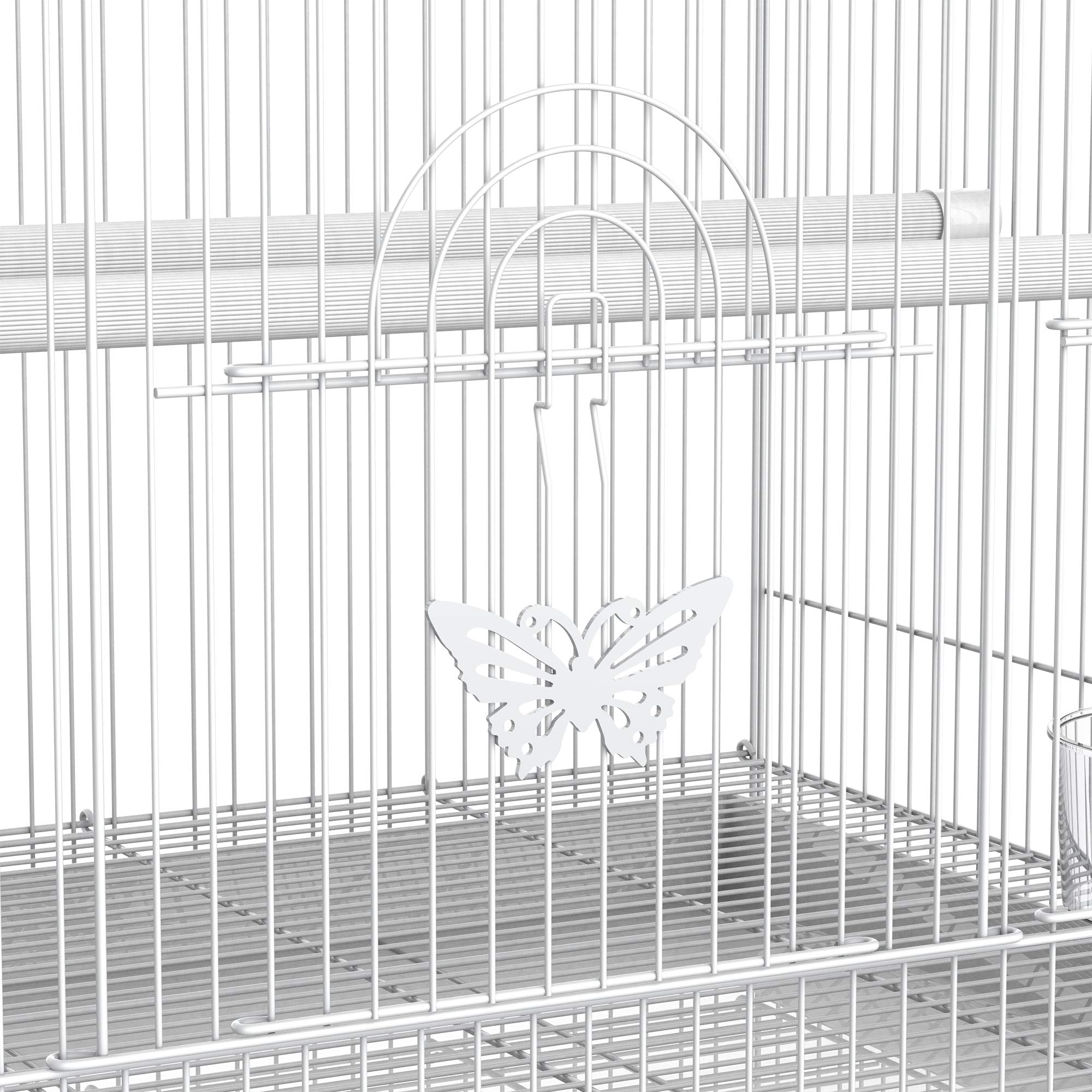 PawHut Jaula Pajaros 60x41x41cm Pajarera Pajaro Loros Canarios Cotorras Hierro Blanco