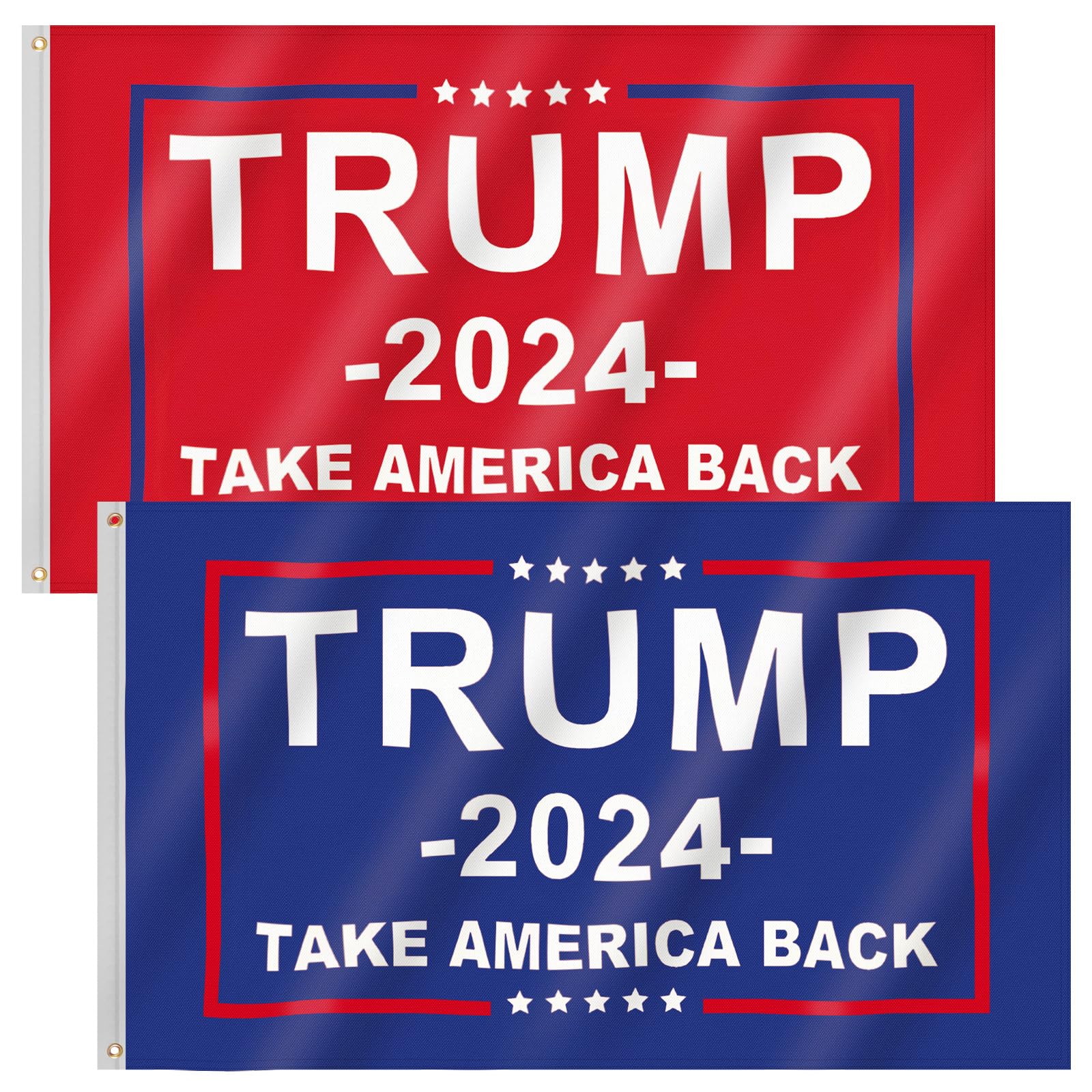 Trump 2024 Flag, 2 PACK Trump Flags 3x5 Outdoor Single Sided Take America Back Flag, Donald Trump Flags with Vivid Color and Brass Grommets Decorations (Red & Blue)