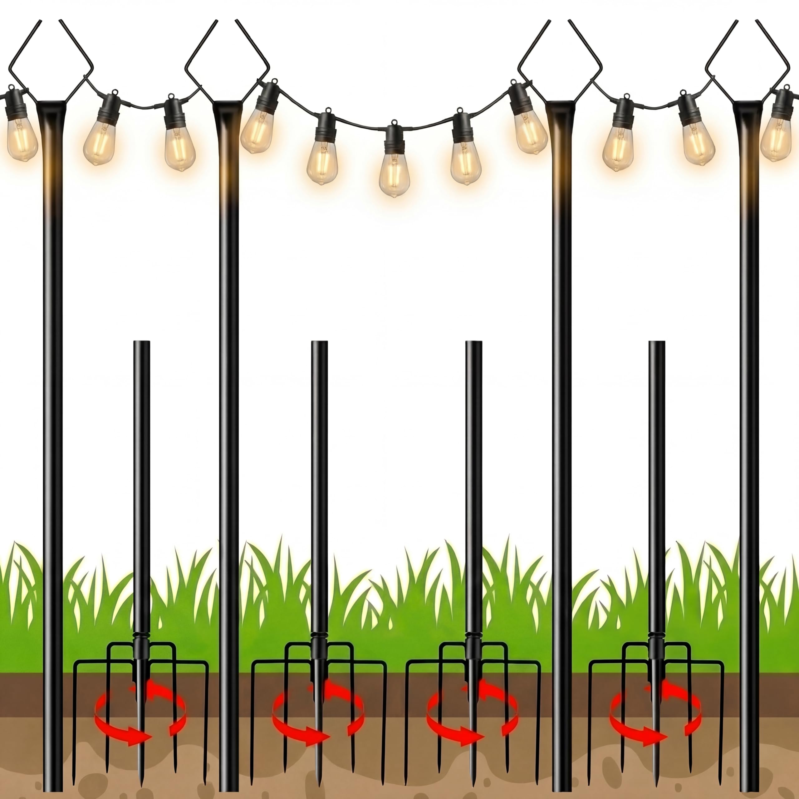 10 ft Outdoor String Light Poles for Outside, 4 Pack Metal Light Poles