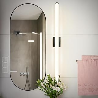 LED 48" Vanity Wall Mount Light Fixture, Linear Bathroom Lighting Bar | 3CCT, Dimmable, Energy Star, ETL Listed | 35W 3800LM 3000-5000K 120V | Long Tube Bath Sconce Over Mirror | Black