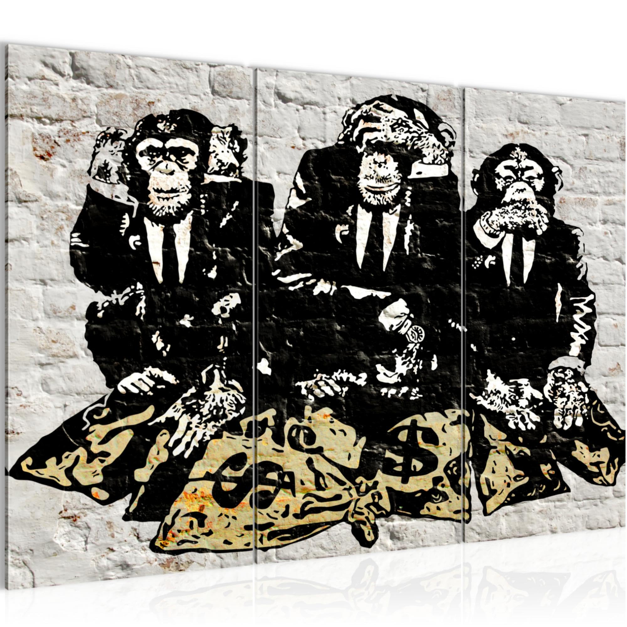 Runa Art Trois Singes Peinture Tableau Salon XXL Gris Graffiti 120 x 80 cm 3 Parties Decoration Murale 303431a