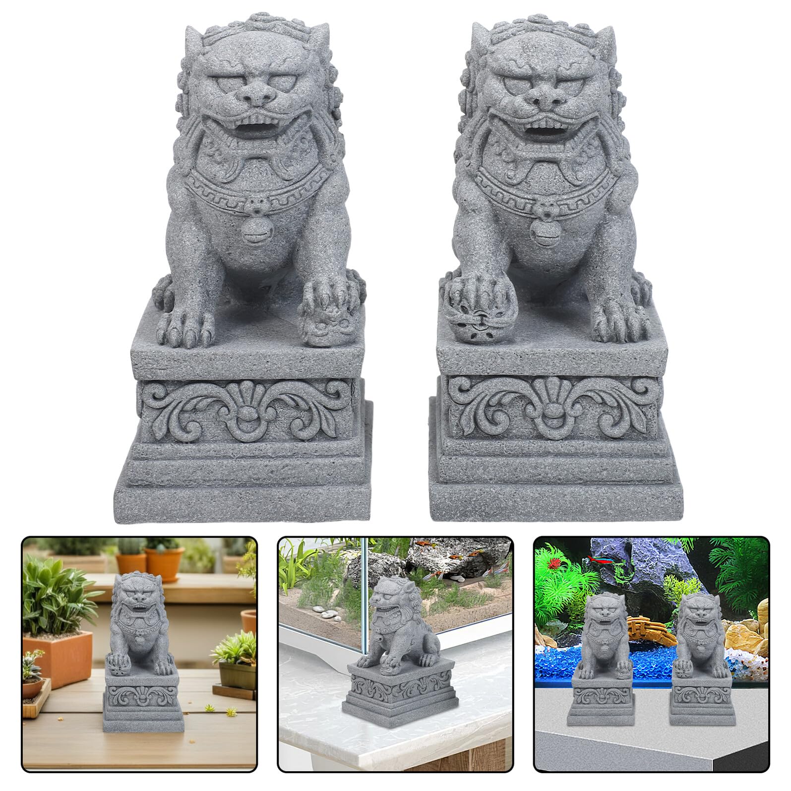 2 Szt. posągi zwierząt Figurki zwierząt mini figurki ogrodowe Statua lwa Light Grey
