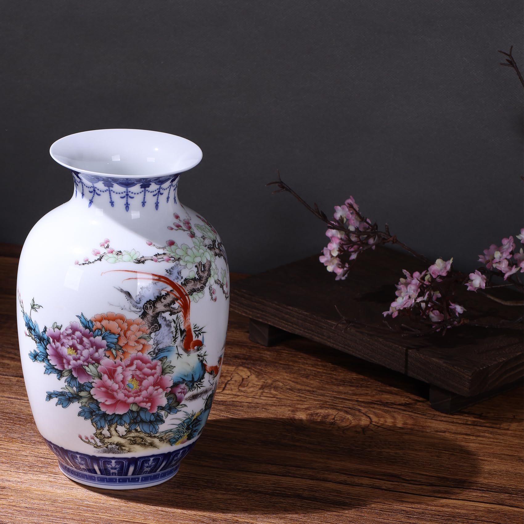 Handgefertigte blaue und weiße Porzellanvasen mit dünnem Körper, traditionelle, chinesische Chinoiserie, dünnwandig, Wintermelone, breite Öffnung, perfekt für Heimdekoration, Schreibtisch und