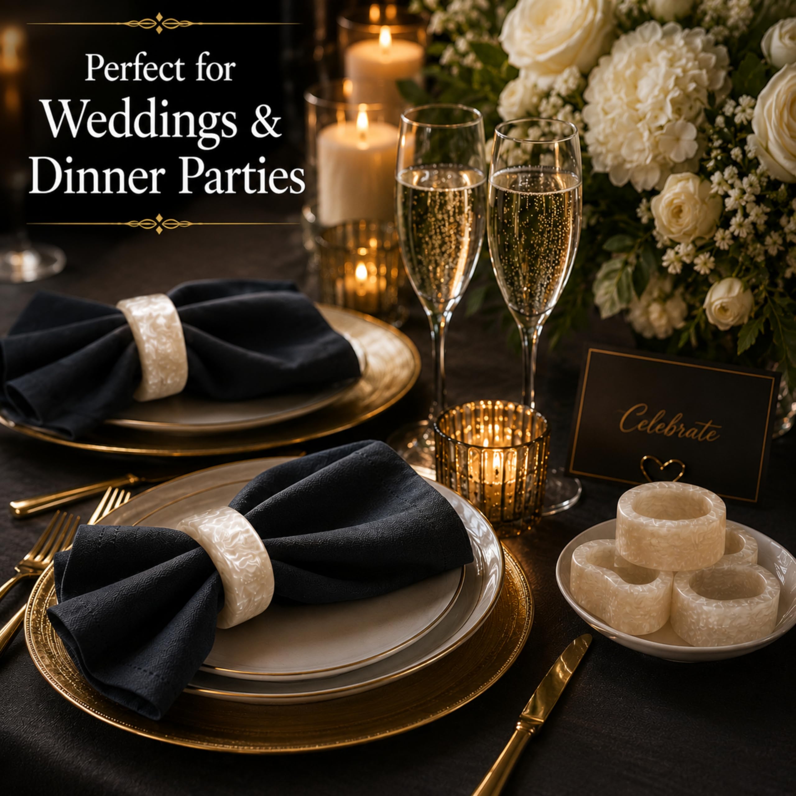 Portatovaglioli in resina resistente per decorazioni da tavolo chic, finitura liscia contemporanea, design per occasioni speciali, accessori da pranzo versatili e moderni, set di 12 (bianco