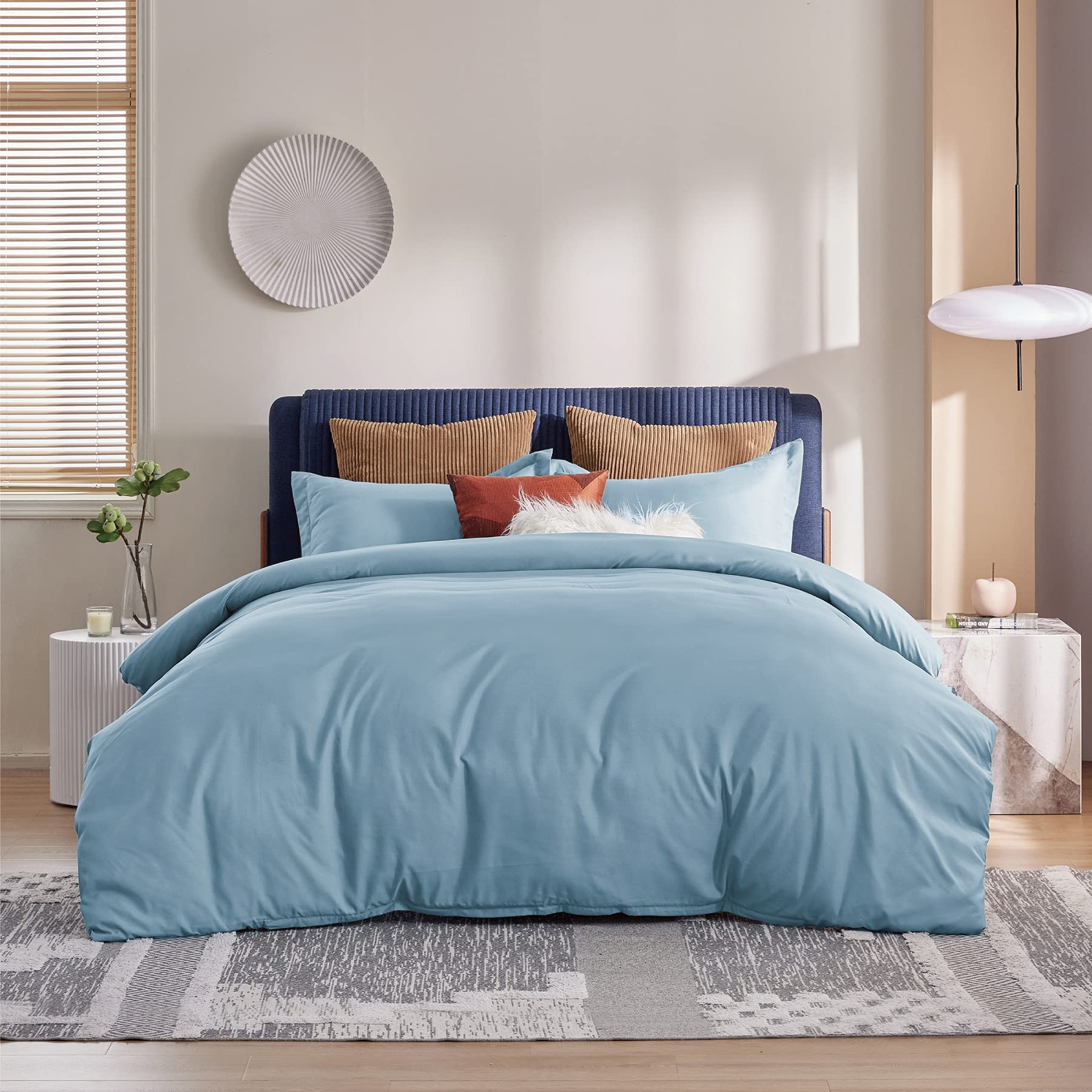 Bedsure Mineral Blue Duvet Cover Queen Size - Soft Double Brushed Duvet Cover for Kids with Zipper Closure, 3 Pieces, Includes 1 Duvet Cover (90"x90") & 2 Pillow Shams, NO Comforter