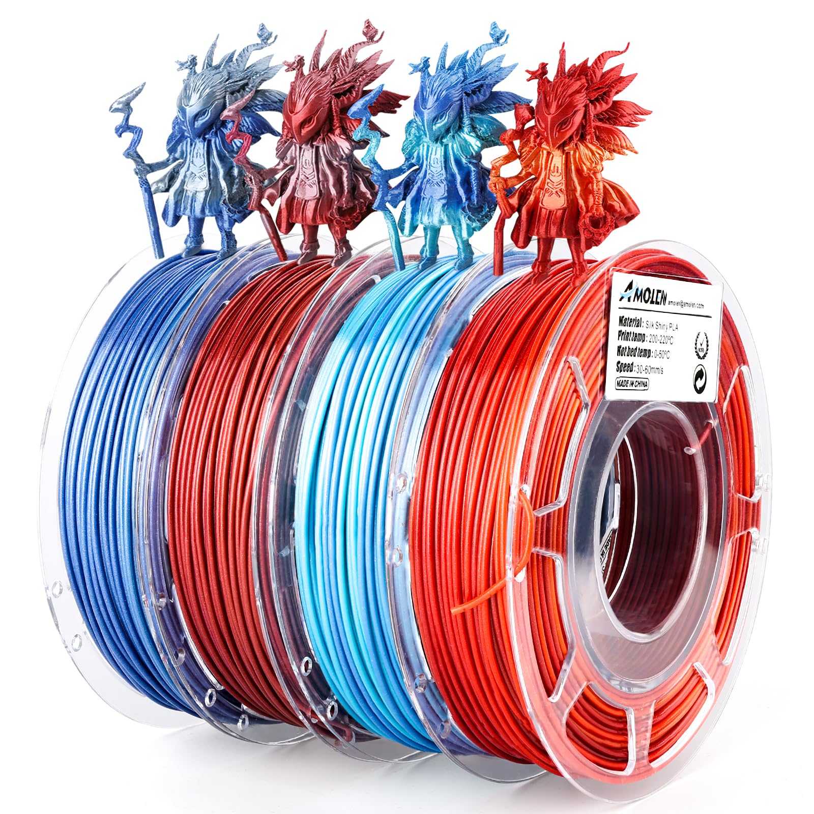 AMOLEN Silk PLA 3D Filament - 4 Colors, Dual Color Printing -17