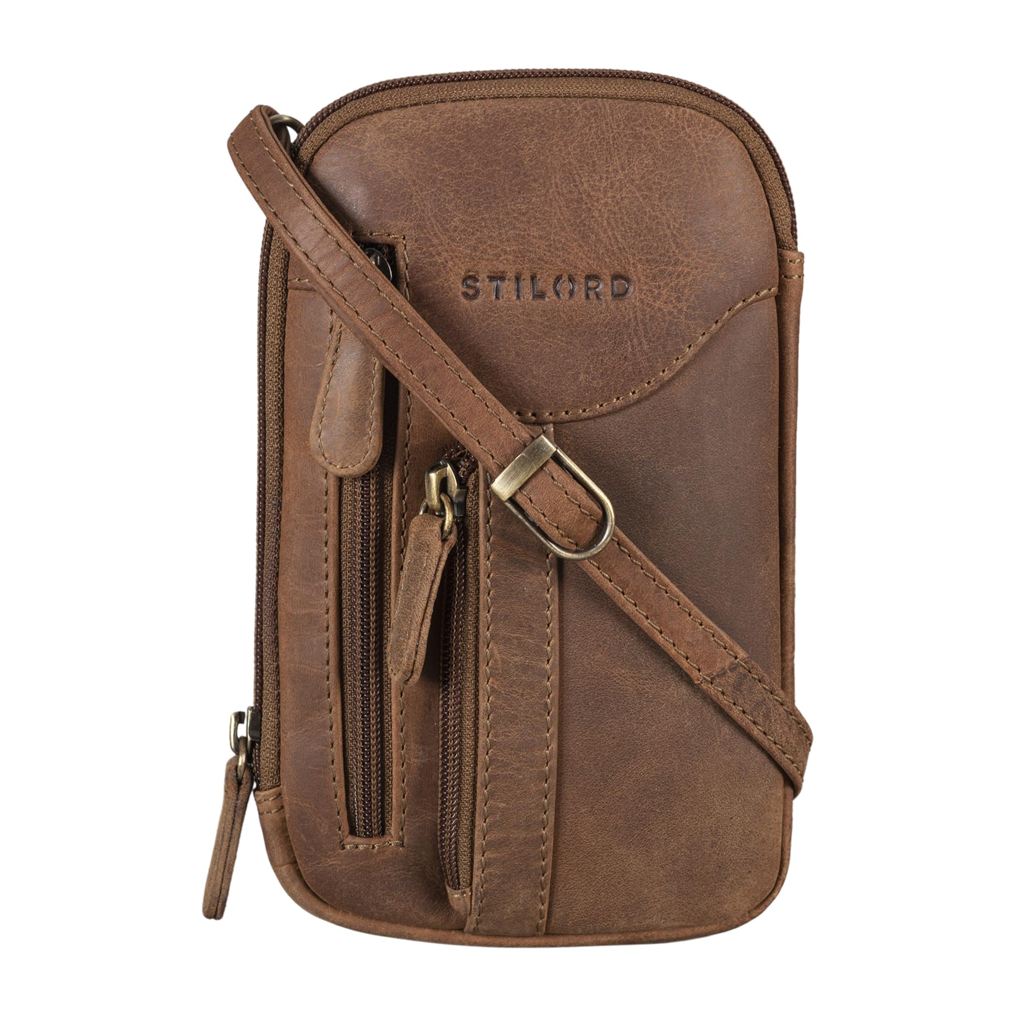 STILORD Lane 3-in-1 Handy Umhängetasche Gürteltasche Handgelenktasche Leder Brustbeutel für Smartphone Kleine Crossbody Bag Vintage Echtleder Farbe:mittel - braun