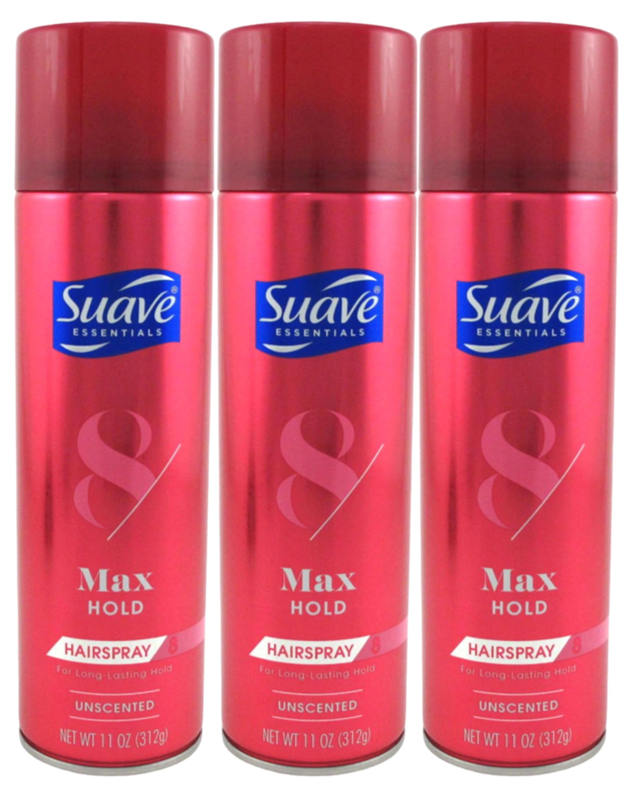 Suave Essentials Hairspray Max Hold 8 Unscented 11 Ounce (Pack of 3)