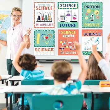 PAIVSUN Science Posters for Classroom, 6 Pcs Science Classroom Decor, Inspirational Scientific Poster Decorations for Elementary Middle High School Teacher Must Haves (Green and Orange)