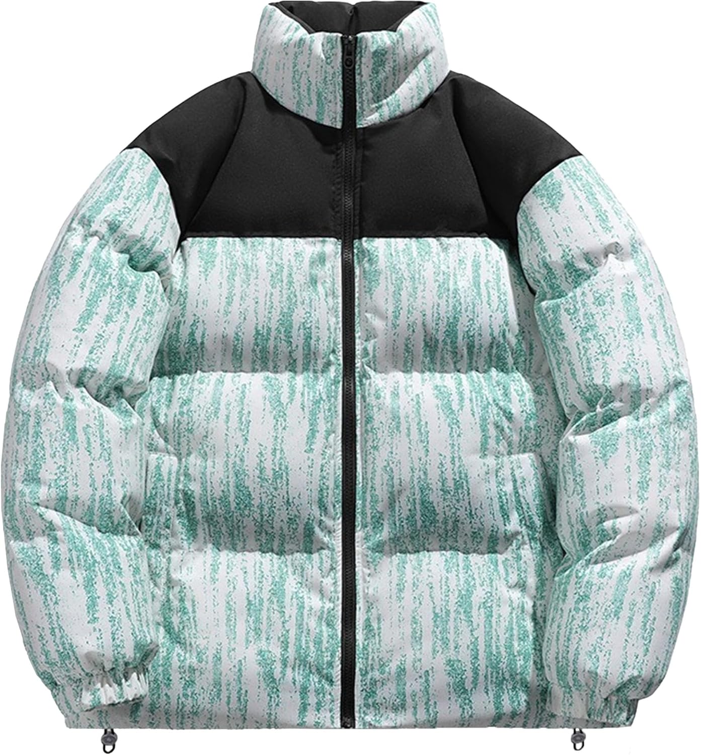 Men Crewneck Black Match Gradual Puffer Jacket Outdoor Trendy Warm Down Coat Classic Novel Color Gradient Outerwear