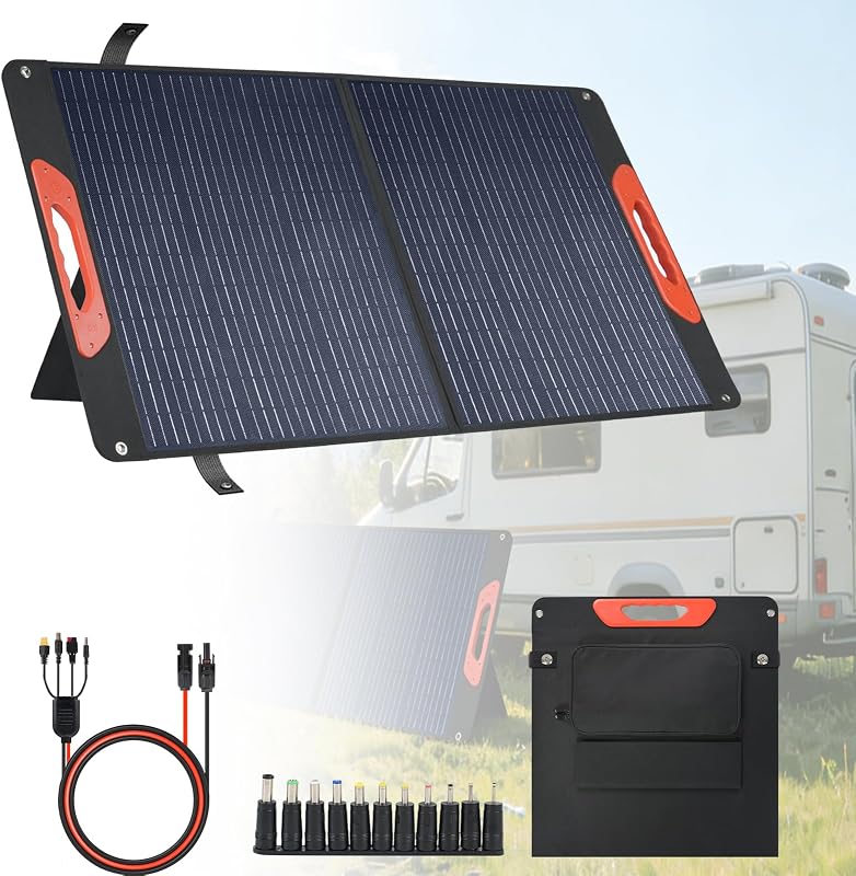 Panel Solar Plegable de 100W - Cargador para Centrales Eléctricas | Salida monocristalina 23,5% QC3.0 USB-A/USB-C de alta eficiencia | IP65 resistente al agua | portátil para acampar, vehículos recreativos, apagones de emergencia
