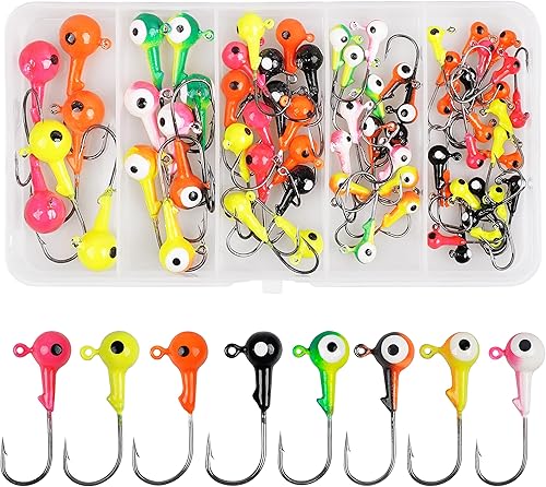 Kit de ganchos para cabeza de plantilla de pesca, 6970 piezas de bolas redondas de crappie cabezas señuelos de pesca pintados surtidos señuelos de