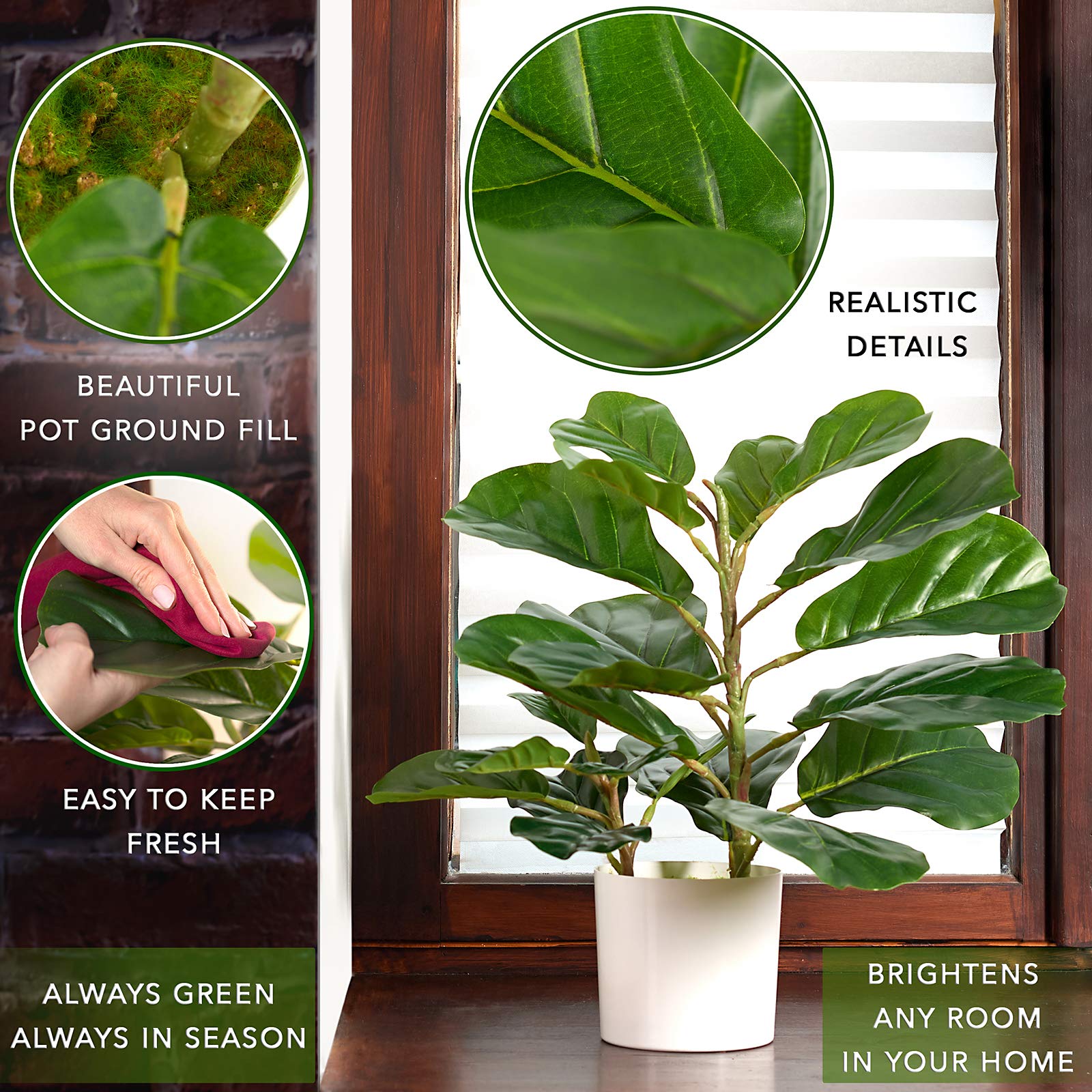 Fiddle Leaf Fig Tree Artificial, 18 Inch Ficus Lyrata, Faux Fig Plant