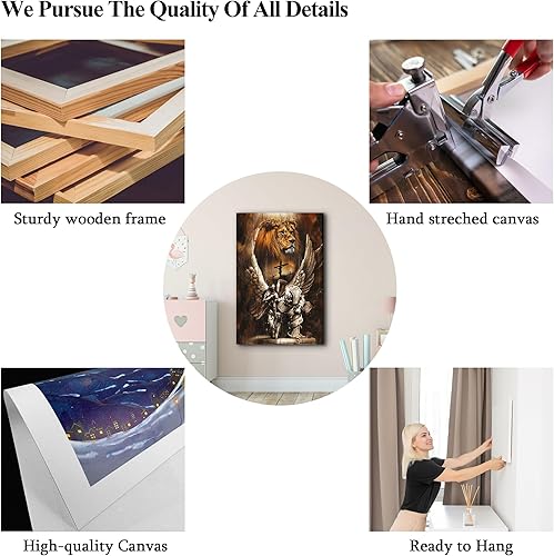 Miniatura 4 de Arte de pared de guerrero y león, póster de ángel guerrero para decoración de sala de estar, imagen impresa en lienzo cristiano de Armadura de Dios,