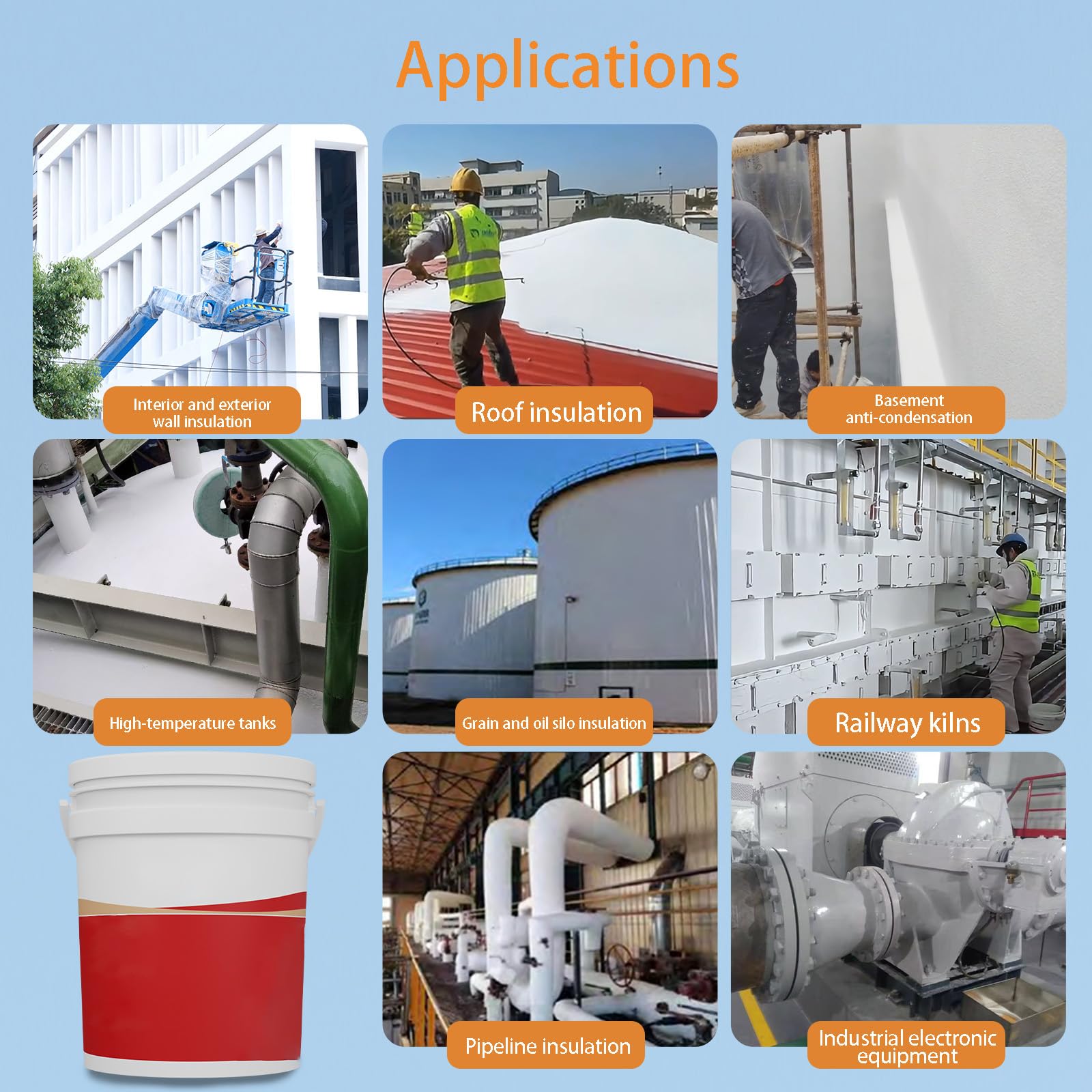Revestimiento Aislante Térmico Aerogel Aislamiento Térmico Hidrófobo Resistente Humedad Ligero Fuerte Adhesión para Pared Exterior-5L