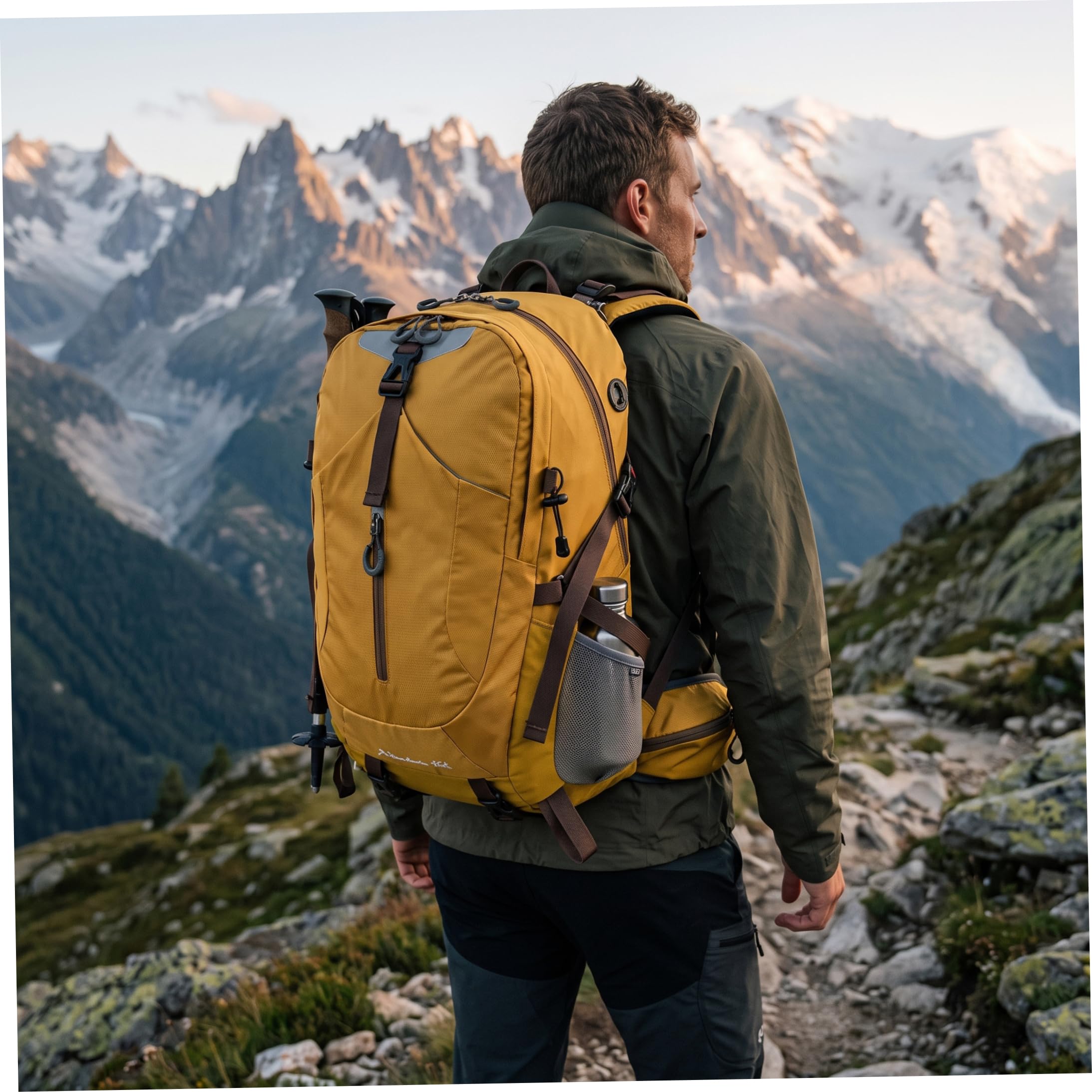 Rucksack Wandern für Männer Frauen, wasserdichter Campingrucksack, gelb