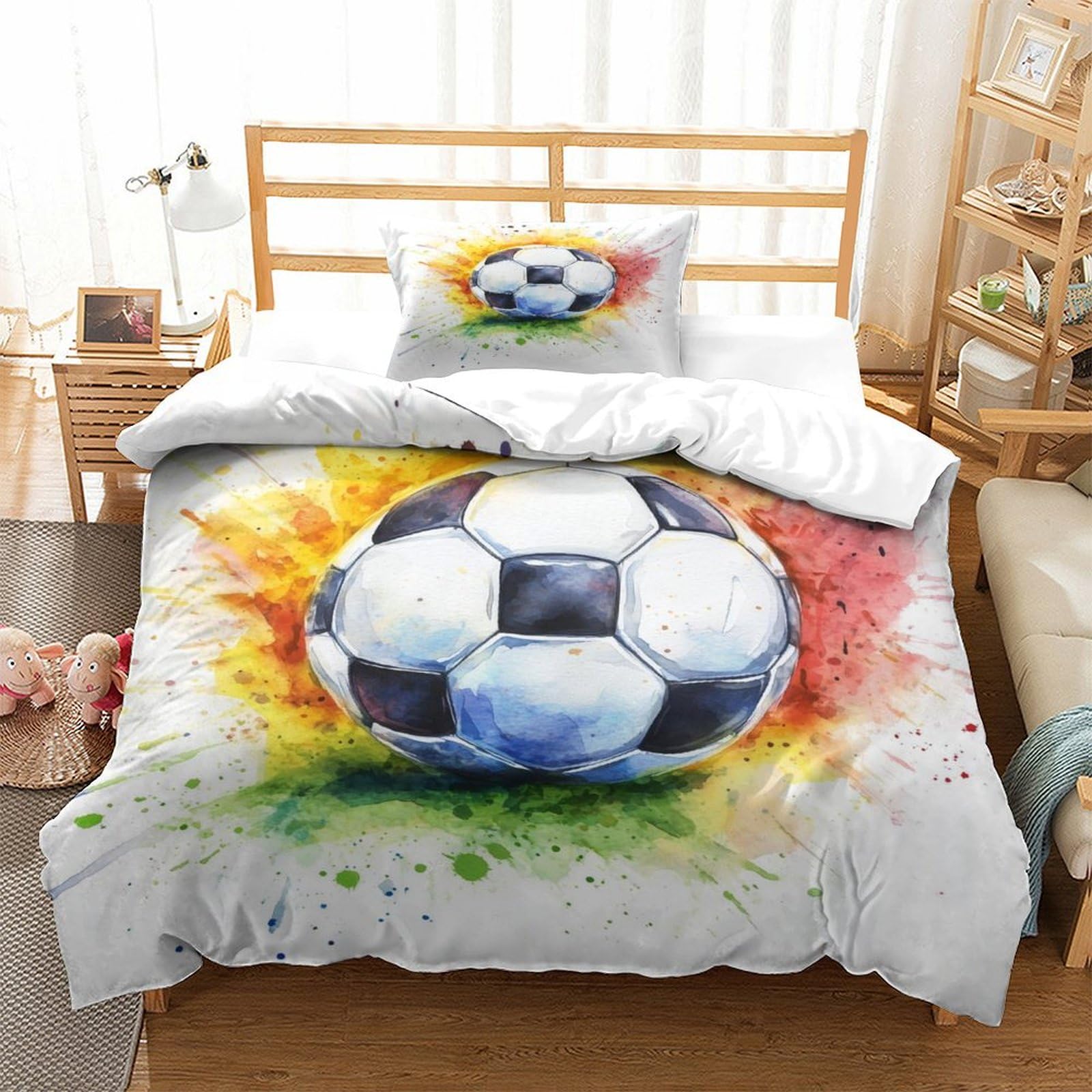 P1s9u7w5y Football-2 Vivid Sports 3D Printed Soccer Duvet Cover Set 3Pcs Microfiber Football Bedding Set Single（135X200cm）