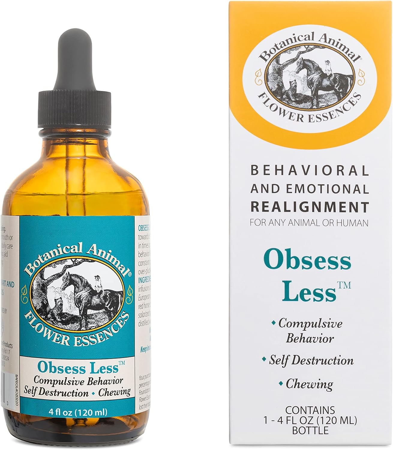 Botanical Animal Safe Natural Flower Essence - Obsess Less for Compulsive Behaviors - Licking, Cribbing, Chewing - Due to Frustrations - Non-Mood Altering, Hemp-Free, Non Allergenic (4 oz (120 ml))