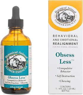 Botanical Animal Safe Natural Flower Essence - Obsess Less for Compulsive Behaviors - Licking, Cribbing, Chewing - Due to Frustrations - Non-Mood Altering, Hemp-Free, Non Allergenic (4 oz (120 ml))