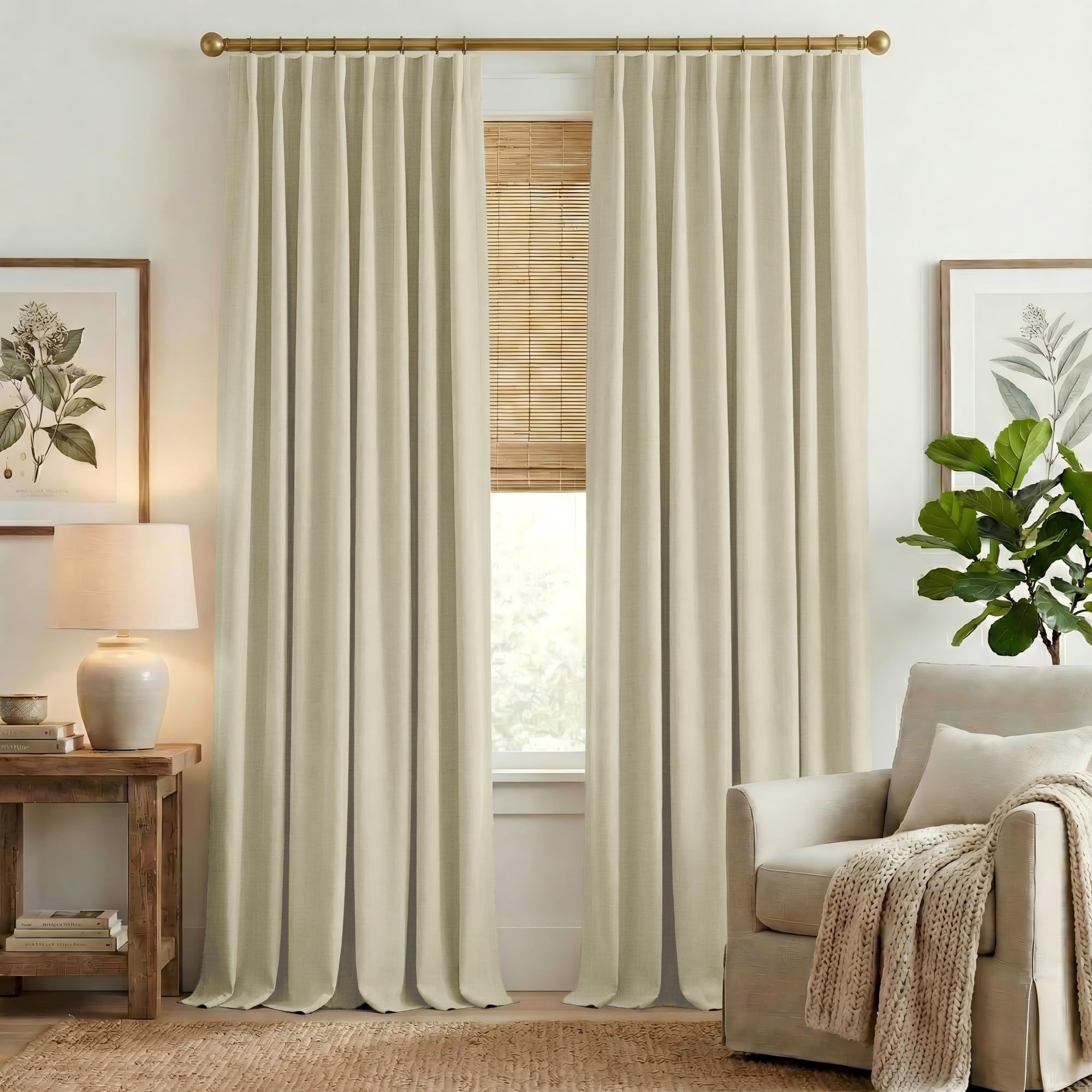 NICETOWN Room Darkening Living Room Curtains 96 inches Long, Pinch Pleated Curtains Faux Linen Blend Light Blocking Noise Canceling Drapes for Bedroom