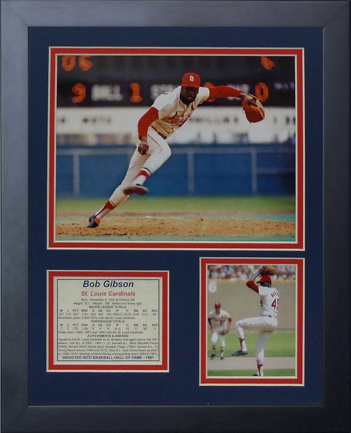 Legends Never Die "Bob Gibson Vertical Framed Photo Collage, 11 x 14-Inch, (11037U)